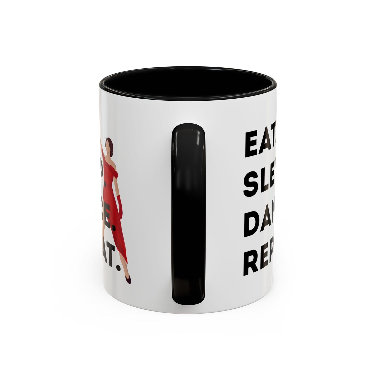 "Eat Sleep Dance Repeat" Accent Coffee Mug – Bold Dancer Graphic Ceramic Mug for Dance Lovers