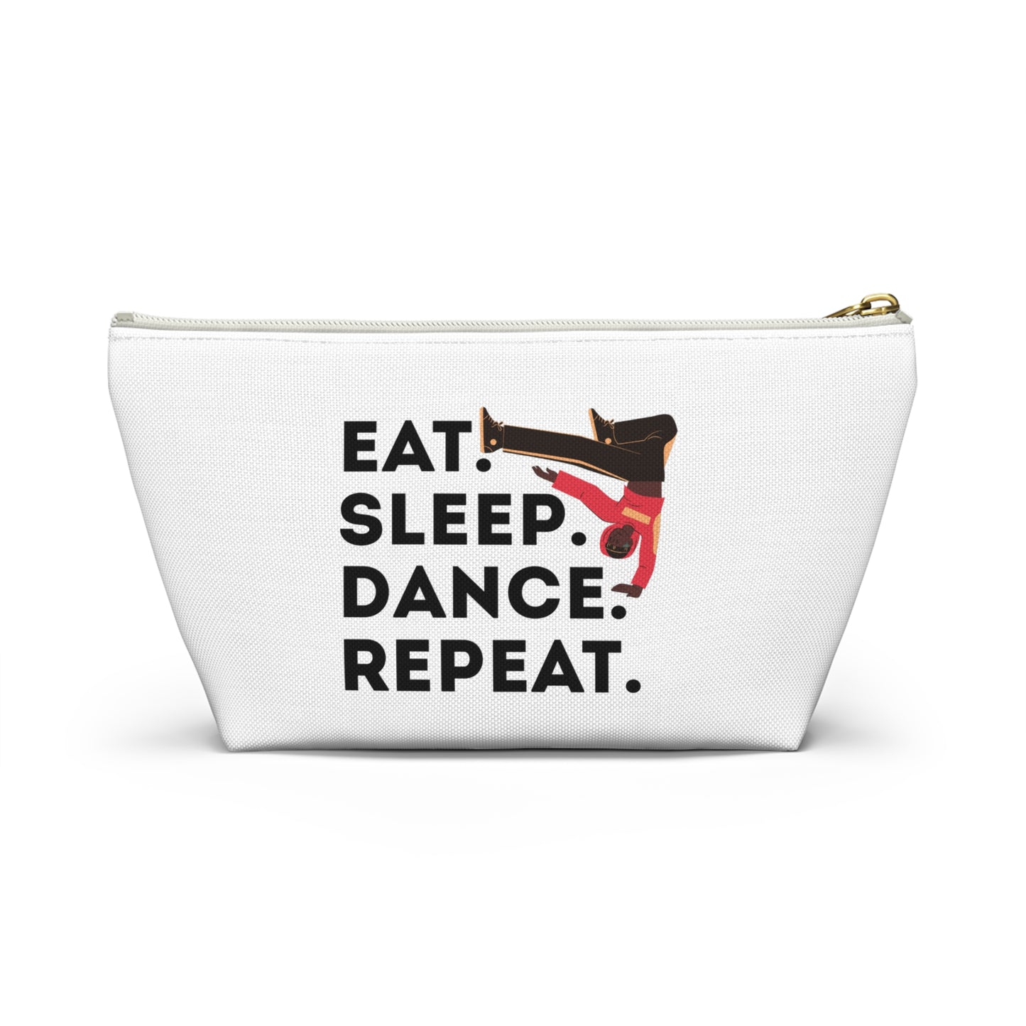 "Eat Sleep Dance Repeat" Makeup Bag – Bold B-Boy Dancer Graphic – Hip Hop Dance-Themed Zipper Pouch for Cosmetics, Accessories & Travel Essentials
