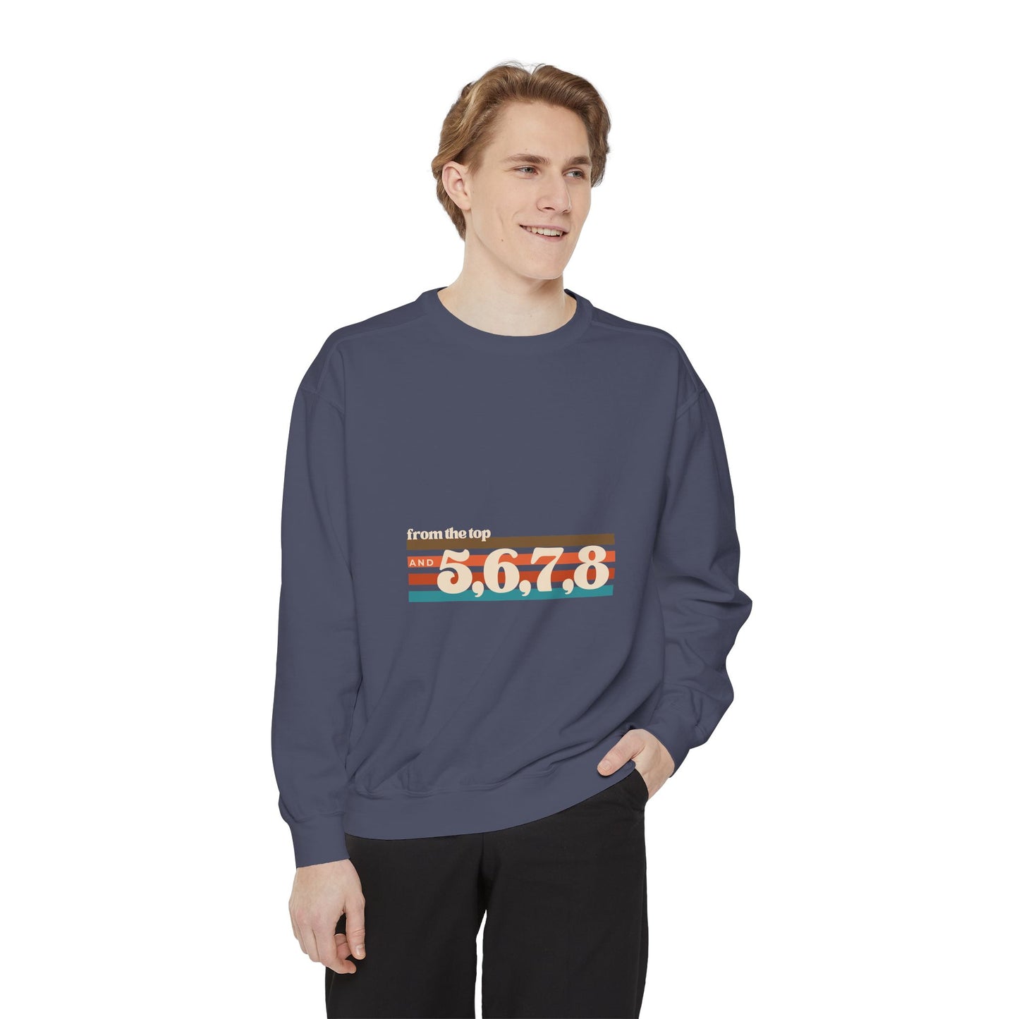 "From the Top and 5 6 7 8" Unisex Lightweight Crewneck Sweatshirt – Retro Dance Graphic Pullover for Dancers & Choreographers