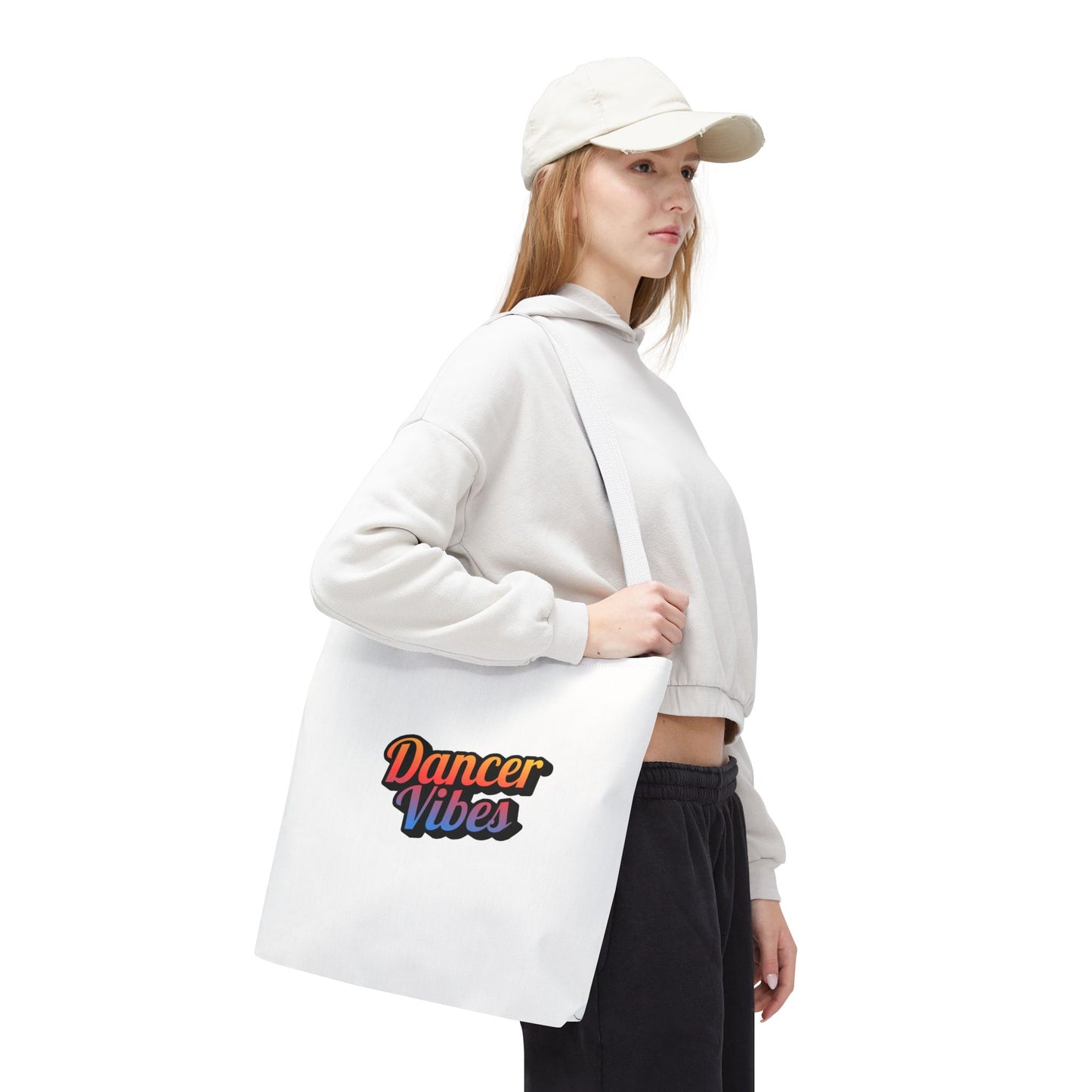 "Dancer Vibes" Canvas Tote Bag – Bold Dance-Themed Text Graphic Bag for Dancers, Students & Everyday Use