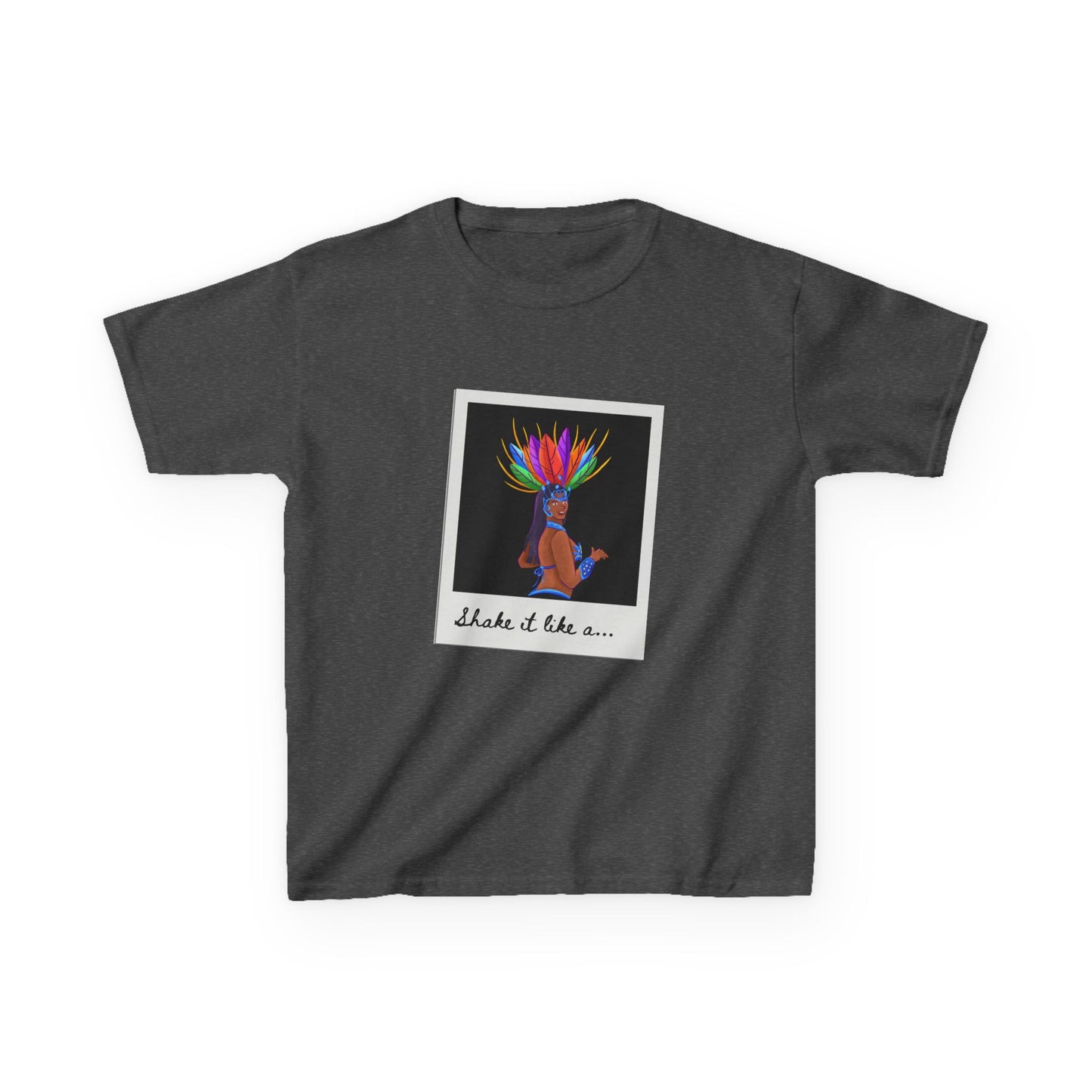 "Shake It Like a..." Youth Short Sleeve Tee β Carnival-Inspired Samba Dancer Graphic Dance Shirt for Kids