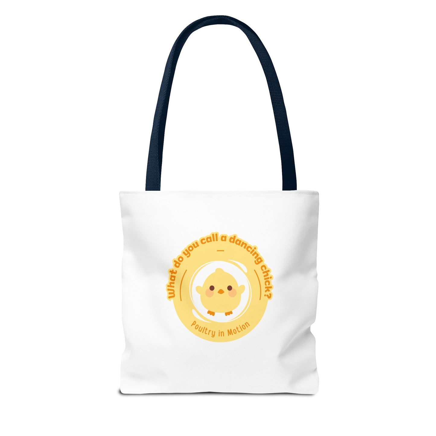 "What do you call a dancing chick? Poultry in Motion" Funny Dance Tote Bag – Kawaii Chicken Canvas Tote for Dancers & Dance Lovers