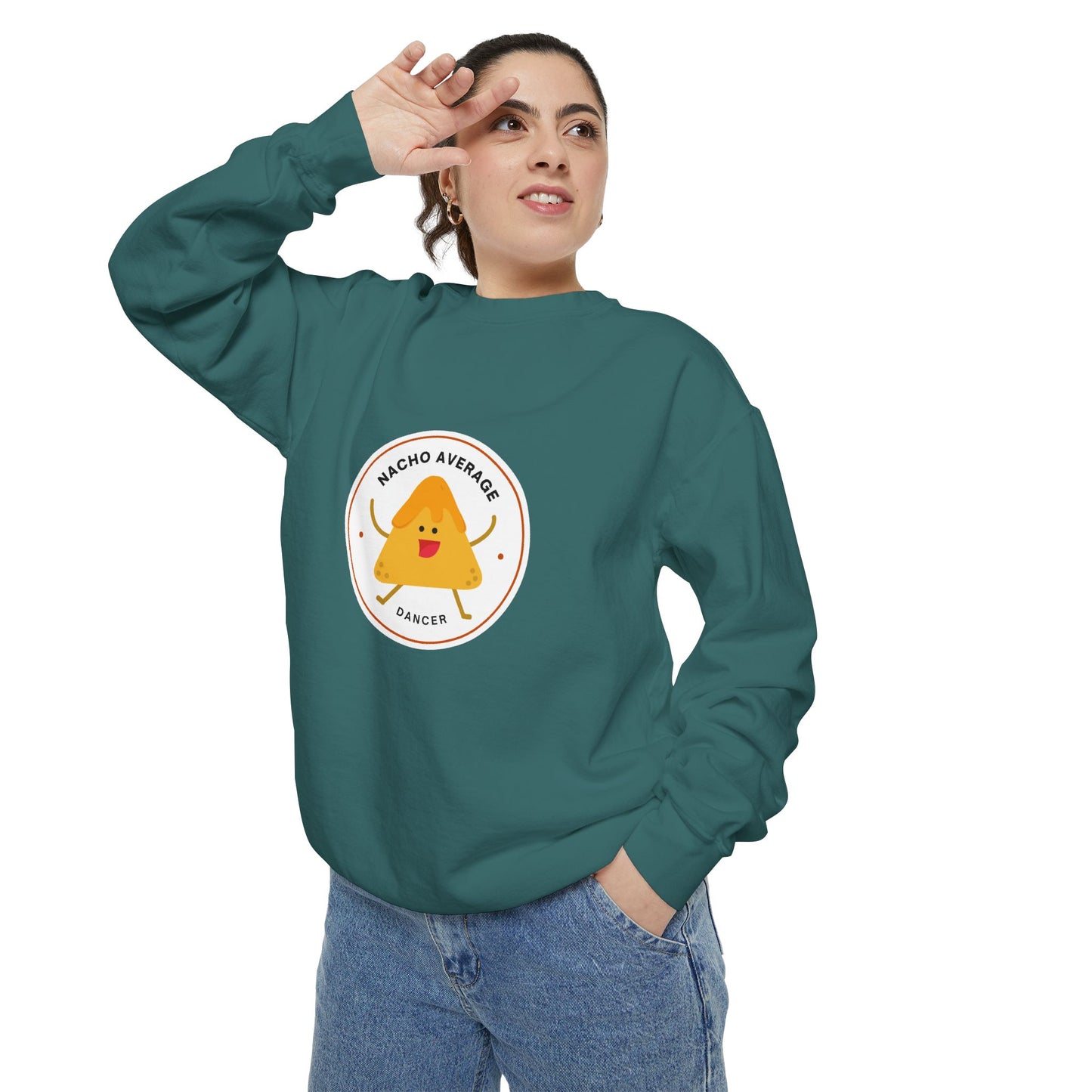 "Nacho Average Dancer" Unisex Lightweight Crewneck Sweatshirt – Cute Dance Pun Pullover with Fun Nacho Graphic for Dancers & Foodie Fans
