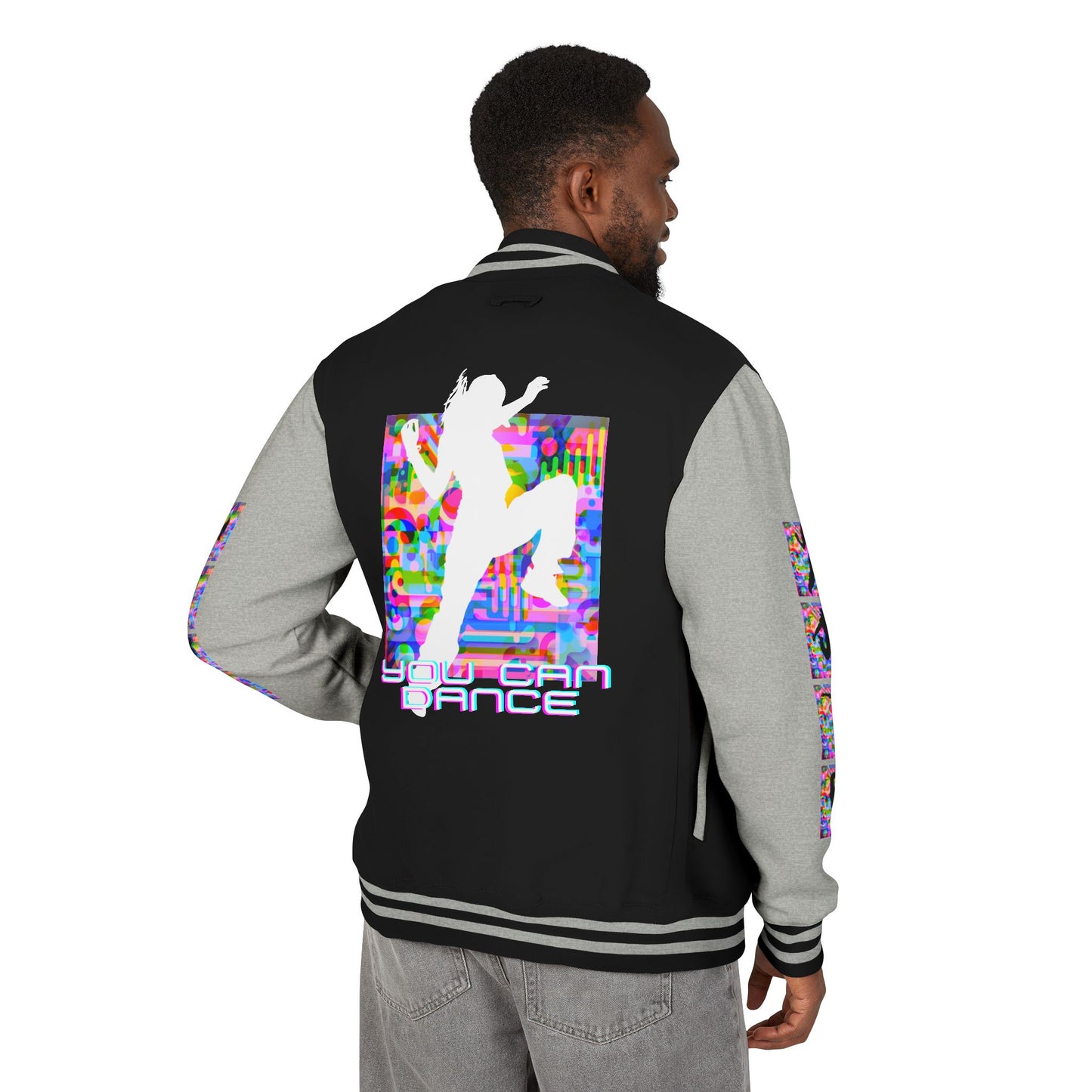 Levels Premium Collection Dance Letterman Jacket β Colorful Unisex Streetwear Varsity Jacket with "Levels Pictures Textures" Front and Dancer Silhouette Back Graphic