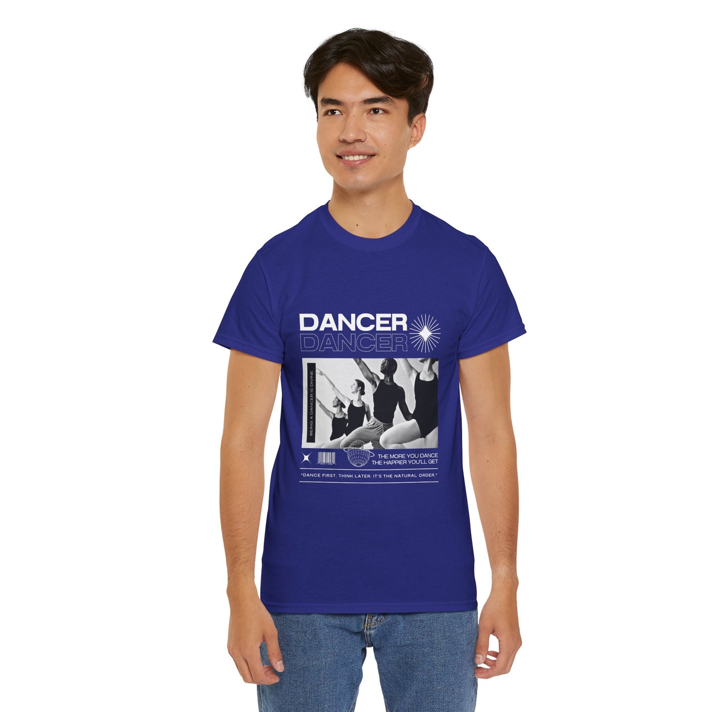 "Dancer" with ballet dancers at the Barre - Unisex Heavy Cotton Tee | Streetwear-Inspired Ballet Training Graphic T-Shirt for Dance Lovers