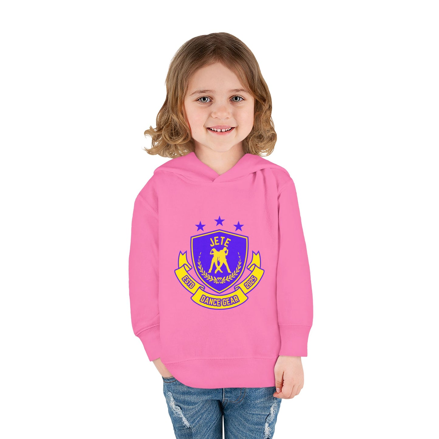 "Jeté Dance Gear" Toddler Pullover Fleece Hoodie – Collegiate-Inspired Dancer Graphic Sweatshirt for Kids