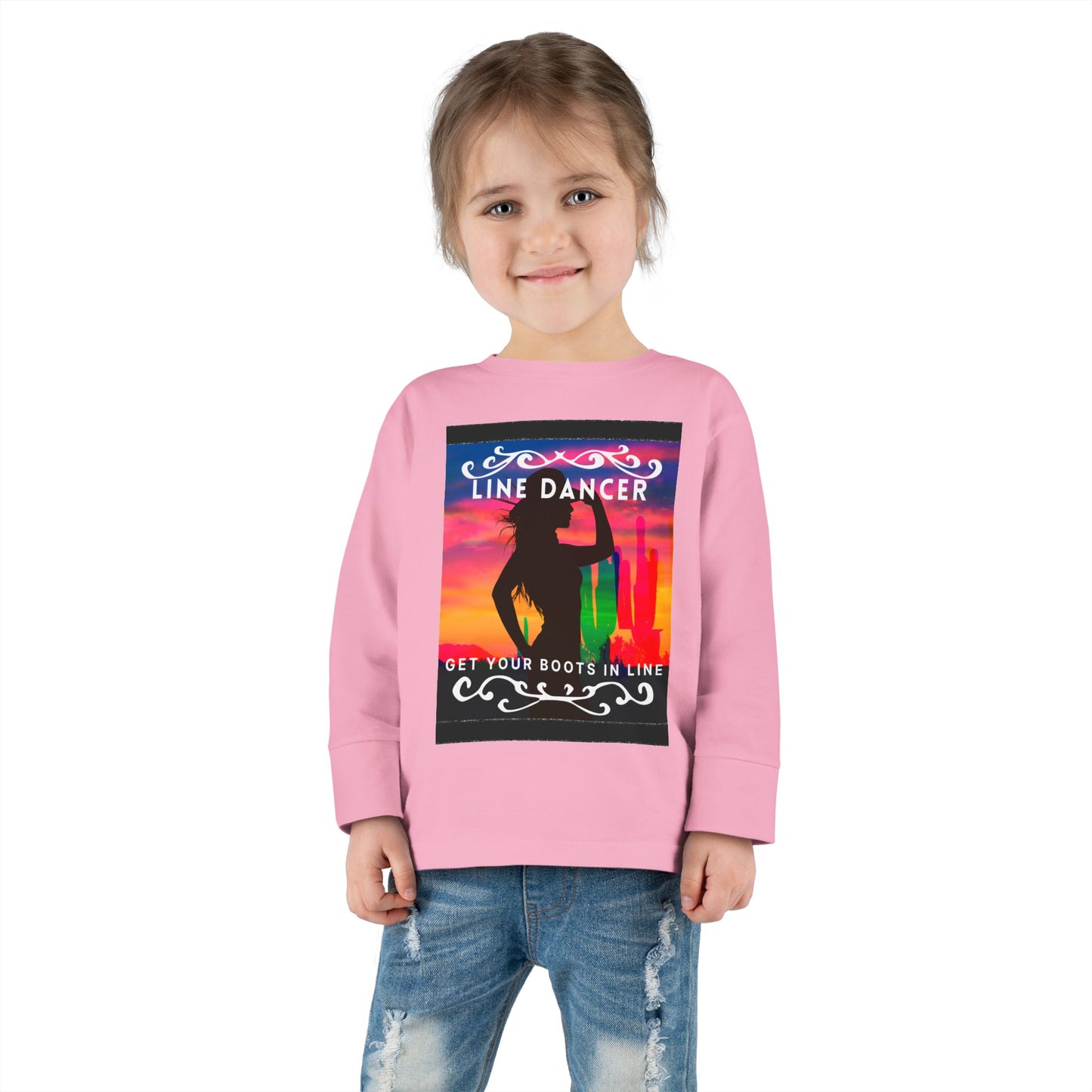 "Line Dancer – Get Your Boots in Line" Toddler Dance T-Shirt – Western-Inspired Long Sleeve Tee for Kids