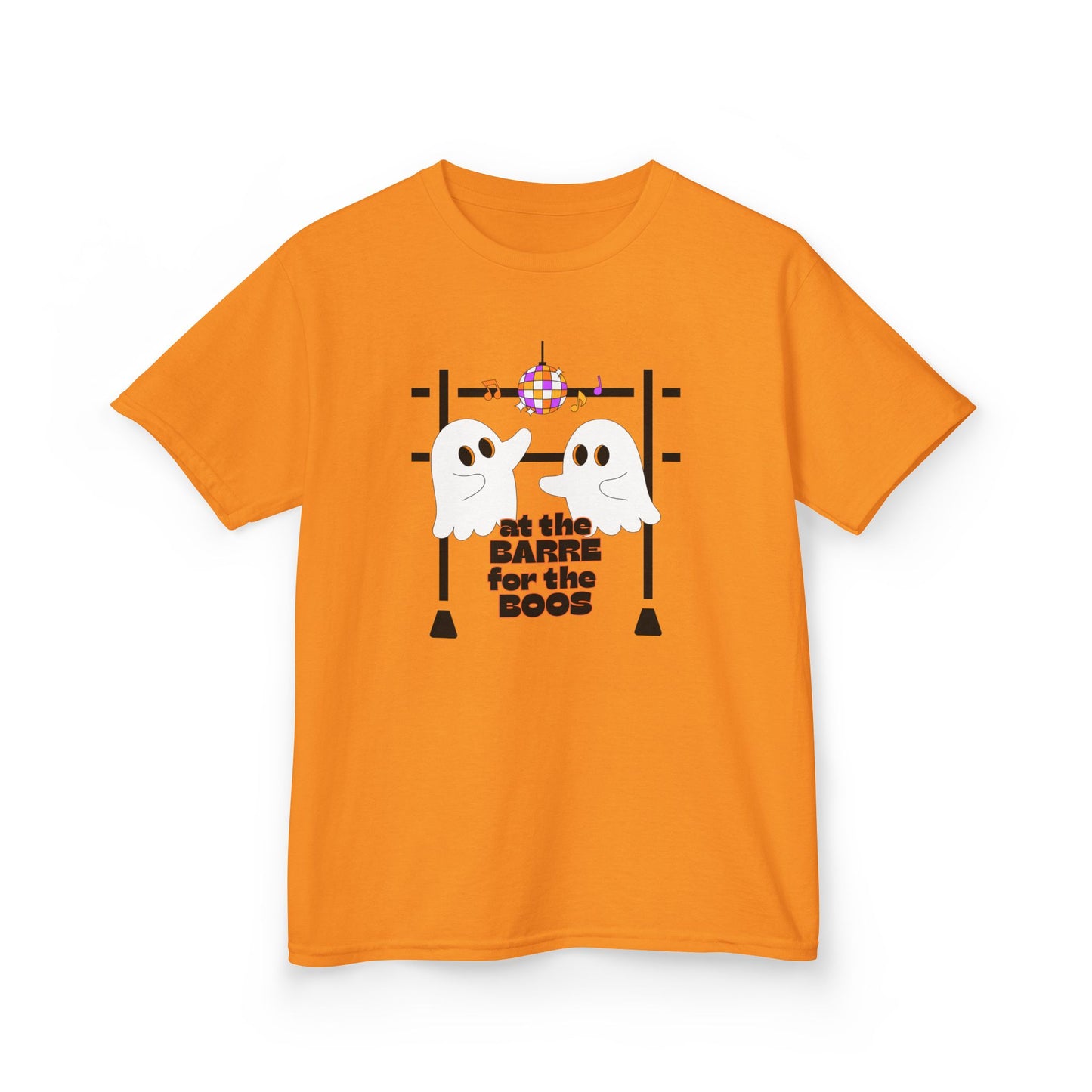 “At the Barre for the Boos” Halloween Dance T-Shirt with Cute Ghost Ballet Graphics - Kids Heavy Cotton™ Tee
