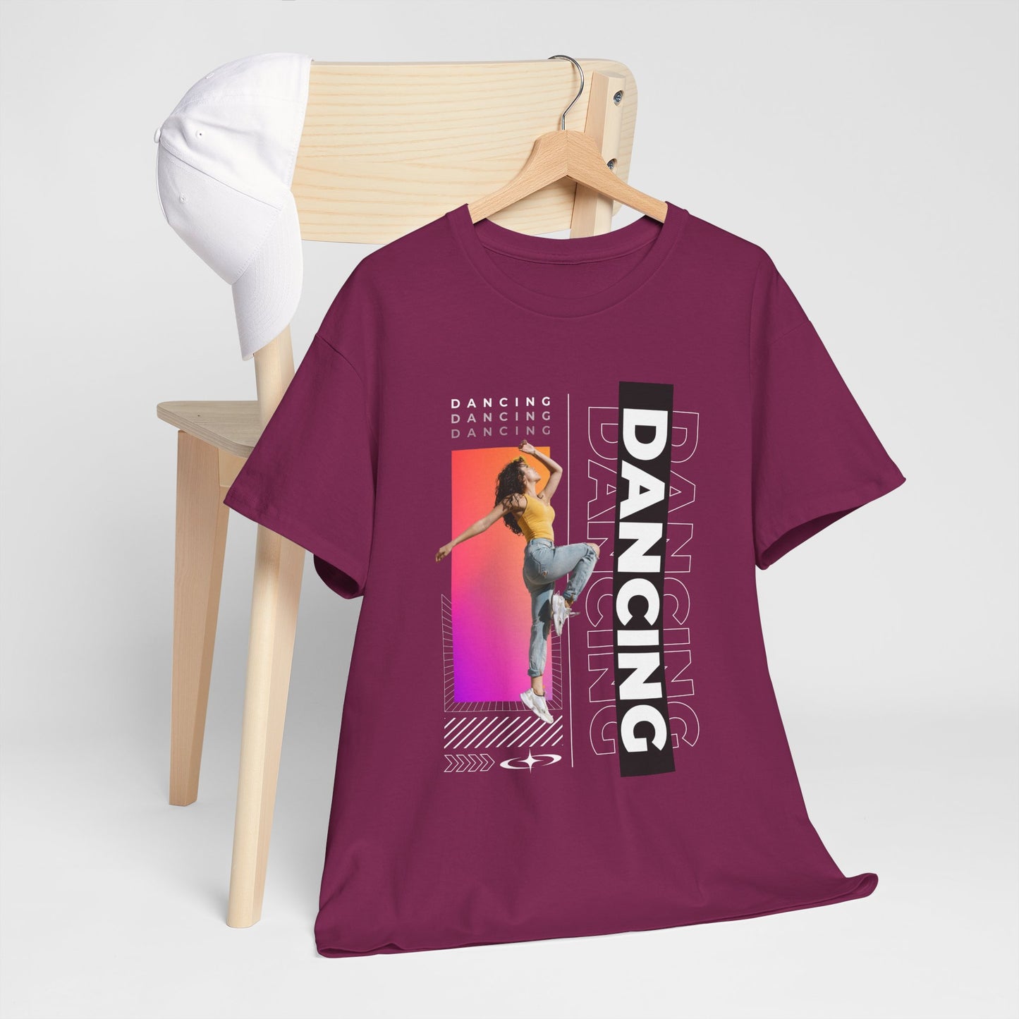 “Dancing” Streetwear-Inspired Female Dancer Unisex Heavy Cotton Tee – Urban Dance Graphic T-Shirt for Performers and Dance Lovers