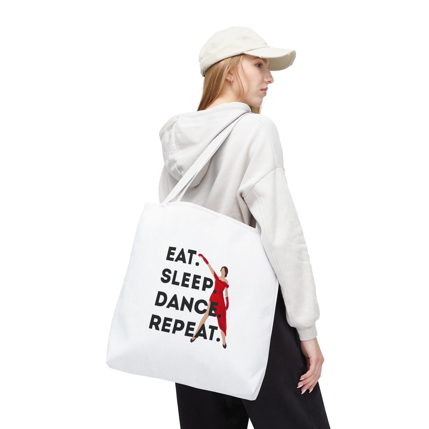 "Eat Sleep Dance Repeat" Canvas Tote Bag – Bold Dancer Graphic Dance Bag for Studio, School & Everyday Use