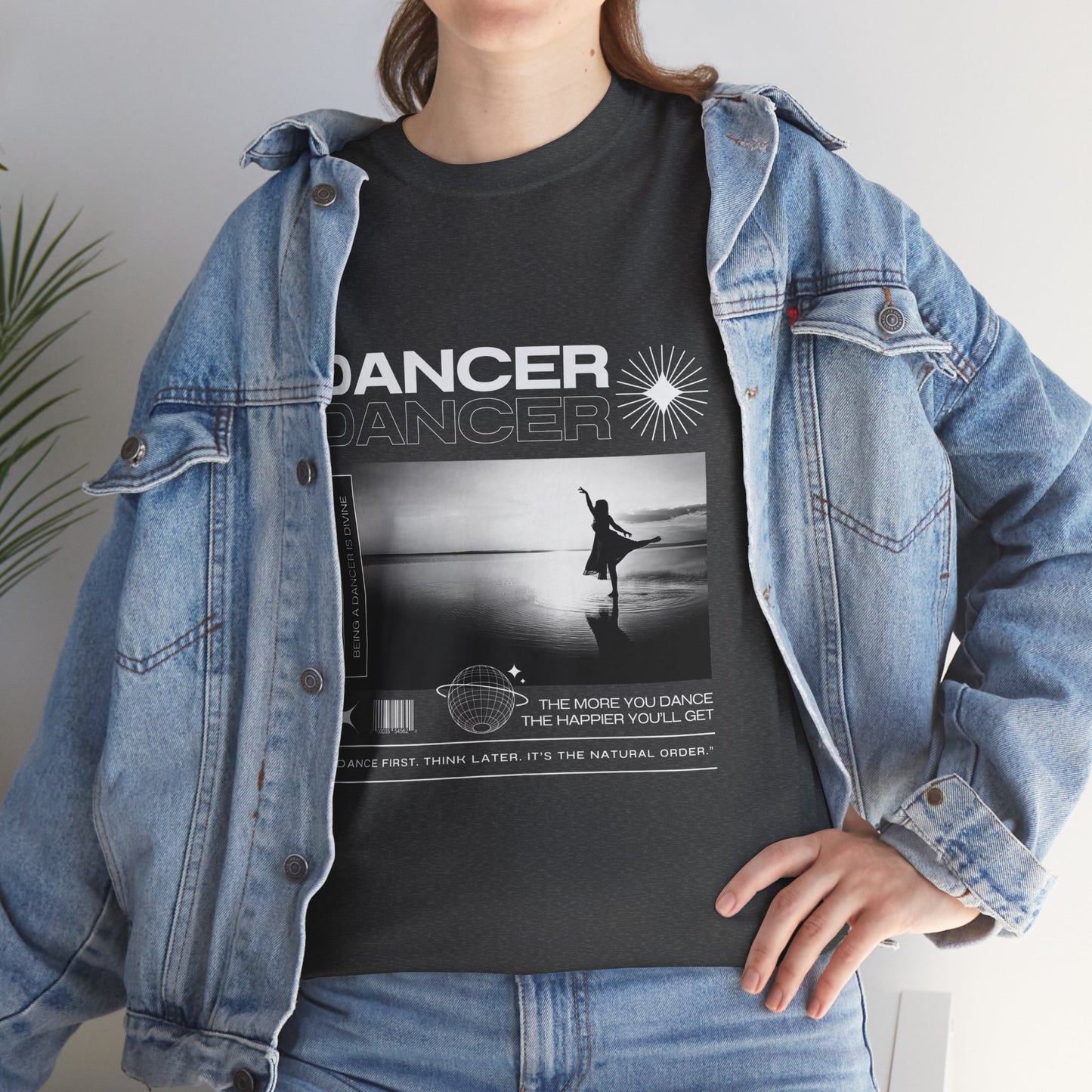 "Dancer" Arabesque Beach Scene Unisex Heavy Cotton Tee – Streetwear-Inspired Ballet Dance Graphic T-Shirt