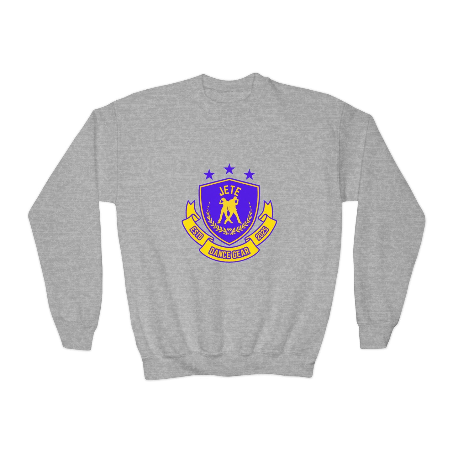 "Jeté Dance Gear" – Collegiate Style Youth Crewneck Sweatshirt | Bold Kids Dance Team Pullover