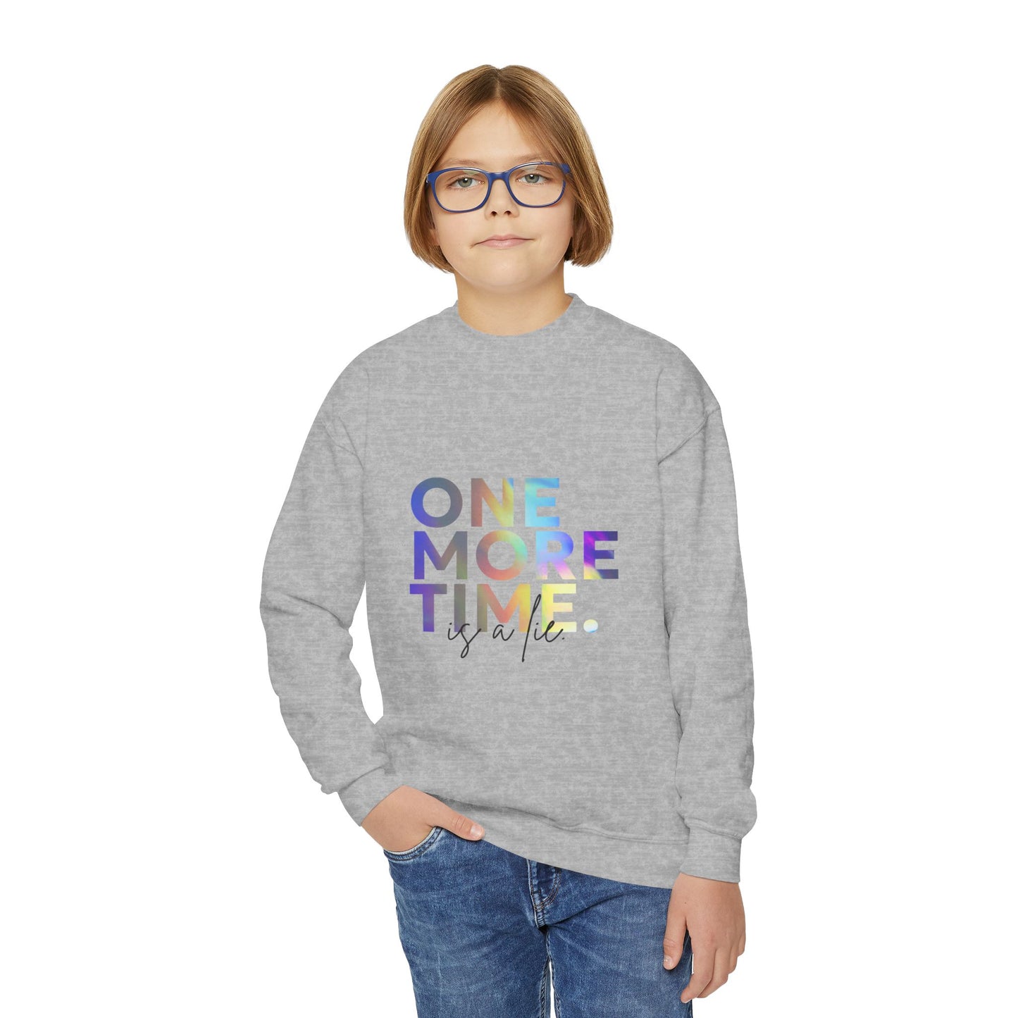 "One More Time Is a Lie" – Funny Dance Youth Crewneck Sweatshirt | Retro Kids Dancer Pullover