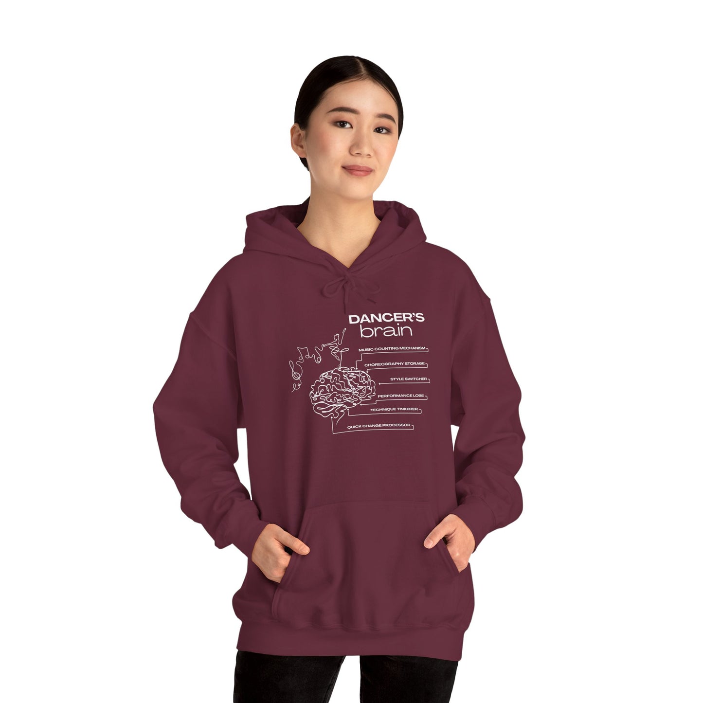 "Dancer’s Brain" Unisex Hoodie – Funny Dance-Themed Hoodie for Teens and Adults with Personalization Option and Cute Dancer Brain Graphic