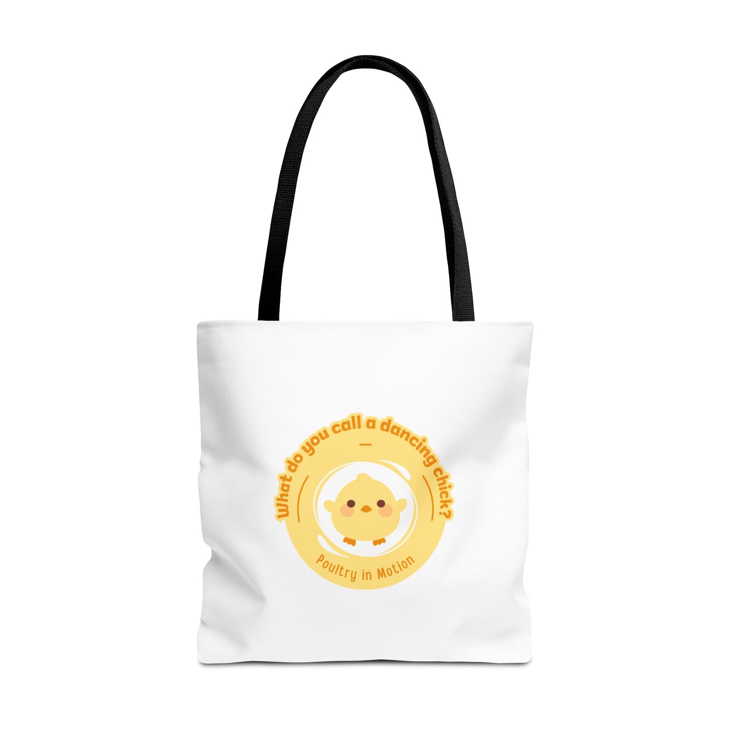 "What do you call a dancing chick? Poultry in Motion" Funny Dance Tote Bag – Kawaii Chicken Canvas Tote for Dancers & Dance Lovers