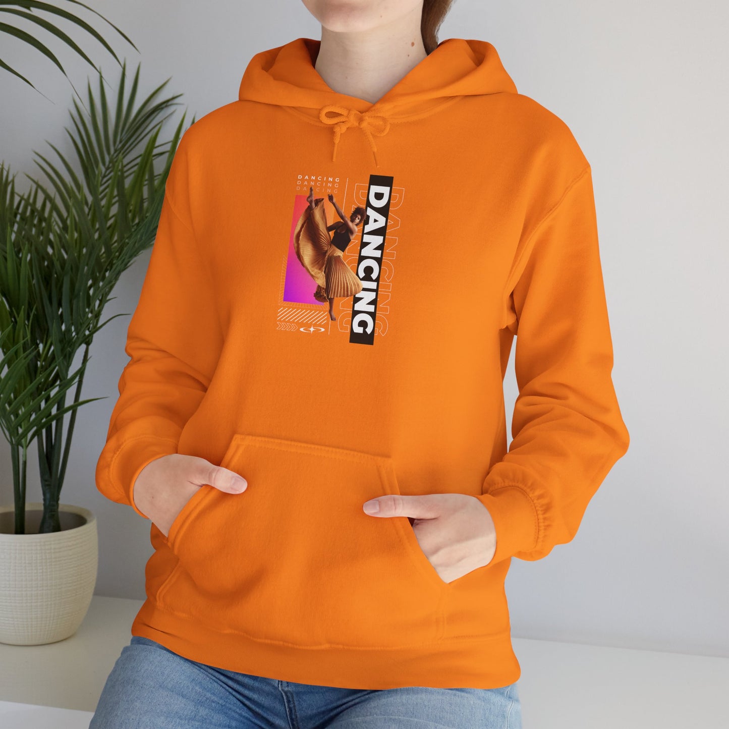 "Dancing” Text with Streetwear-Style Female Dancer Graphic - Unisex Heavy Blend™ Hooded Sweatshirt – Cozy Dance Hoodie for Ballet & Hip-Hop Enthusiasts