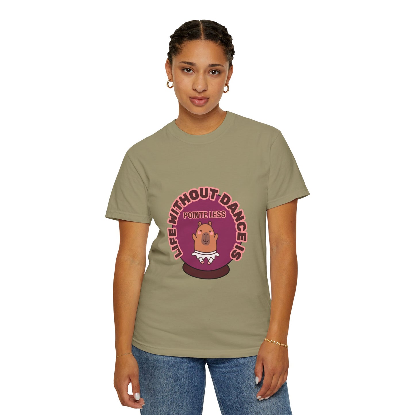 "Life Without Dance is Pointeless" Unisex Garment-Dyed T-Shirt – Cute Dancing Capybara Graphic Tee – Funny Dance Shirt for Animal Lovers & Performers