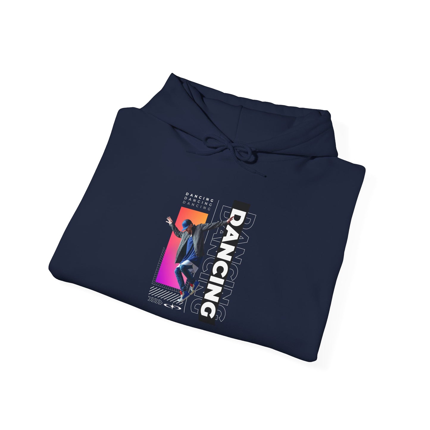 “Dancing” Text with Streetwear-Style Male Dancer Graphic – Unisex Heavy Blend™ Hooded Sweatshirt – Cozy Dance Hoodie for Performers & Dance Enthusiasts