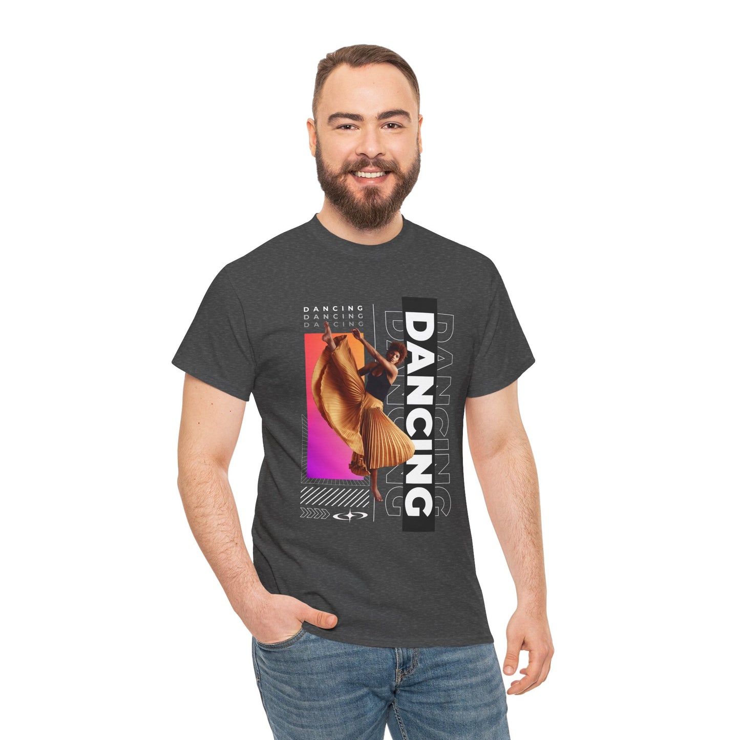 “Dancing” Streetwear-Inspired Female Dancer Unisex Heavy Cotton Tee – Urban Dance Graphic T-Shirt for Performers and Dance Lovers