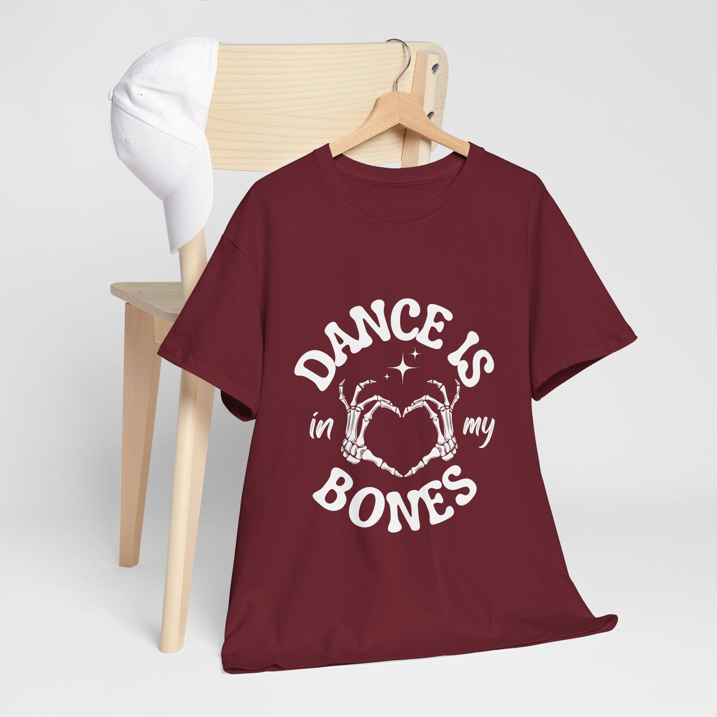 “Dance Is in My Bones” Halloween Dance T-Shirt with Cute Skeleton Heart Graphic - Unisex Heavy Cotton Tee