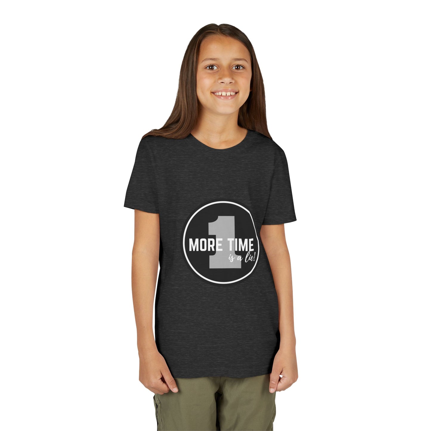 “One More Time is a Lie” Bold Emblem Dancer Graphic T-Shirt for Kids – Funny Dance Rehearsal Shirt - Youth Dance Tee