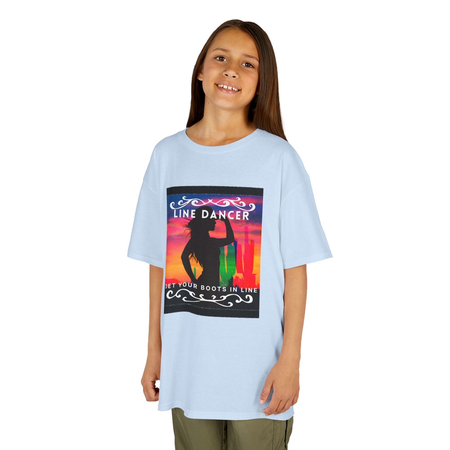 "Line Dancer – Get Your Boots in Line" Youth Short Sleeve Tee – Western-Inspired Country Dance Shirt for Kids