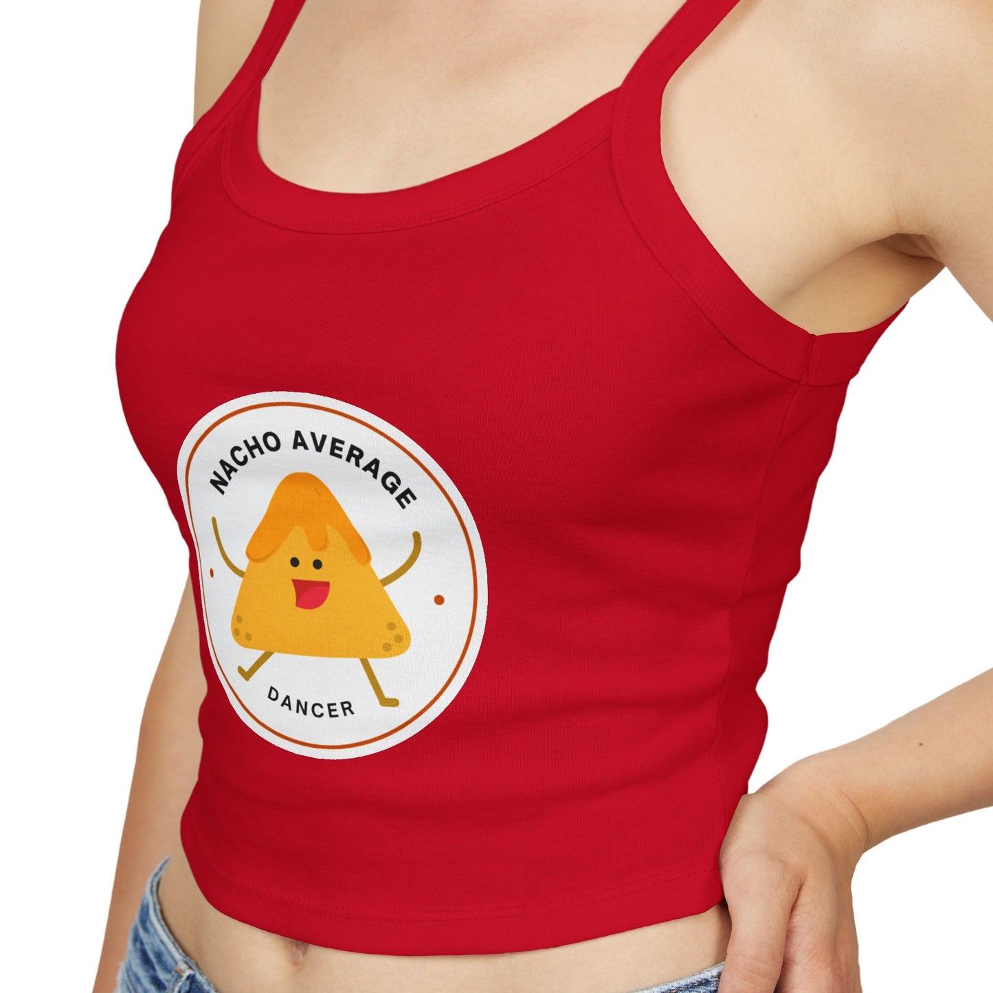 "Nacho Average Dancer" Women’s Spaghetti Strap Tank Top – Cute Nacho Dance Graphic | Funny Pun Apparel for Dancers & Food Lovers