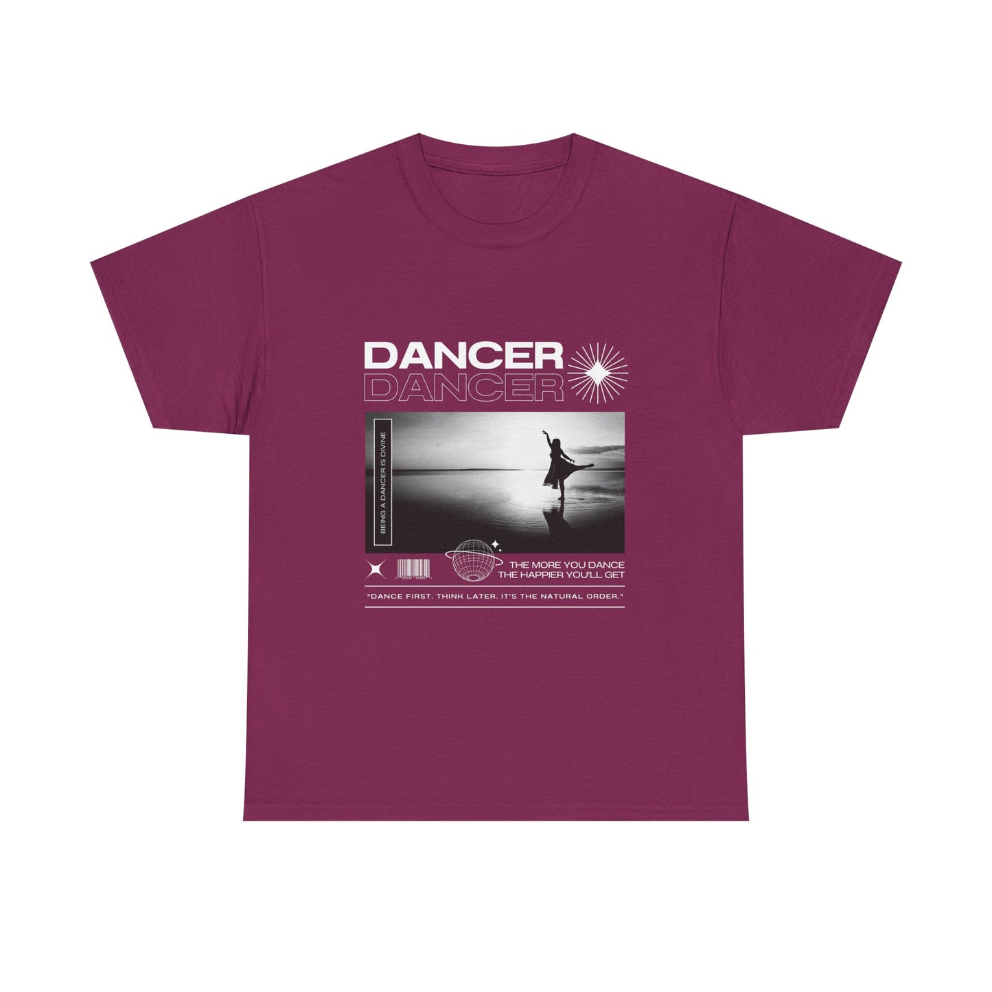 "Dancer" Arabesque Beach Scene Unisex Heavy Cotton Tee – Streetwear-Inspired Ballet Dance Graphic T-Shirt