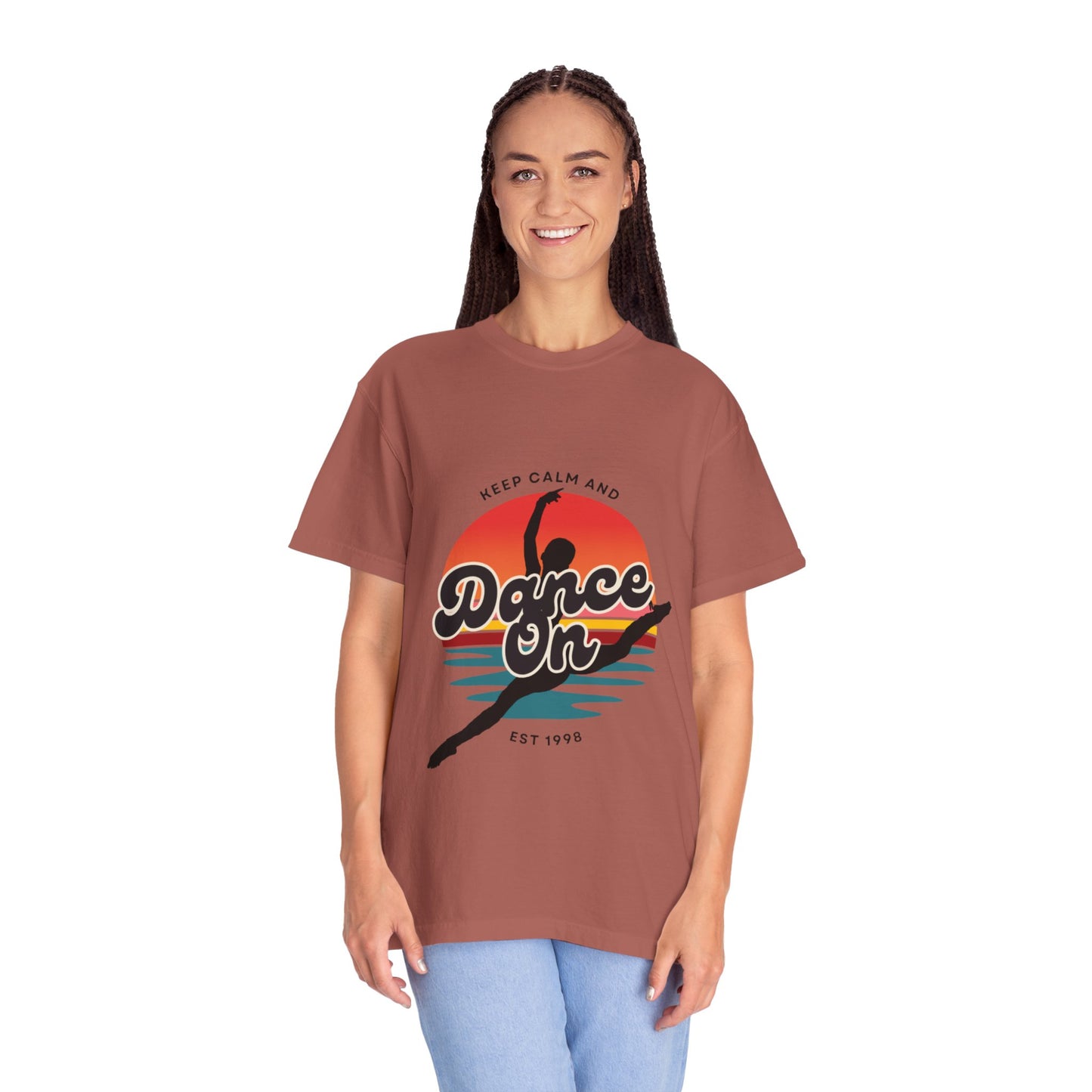 "Keep Calm and Dance On" Unisex Garment-Dyed T-Shirt – Retro Dance Graphic Tee – Vintage-Inspired Comfort Shirt for Dancers