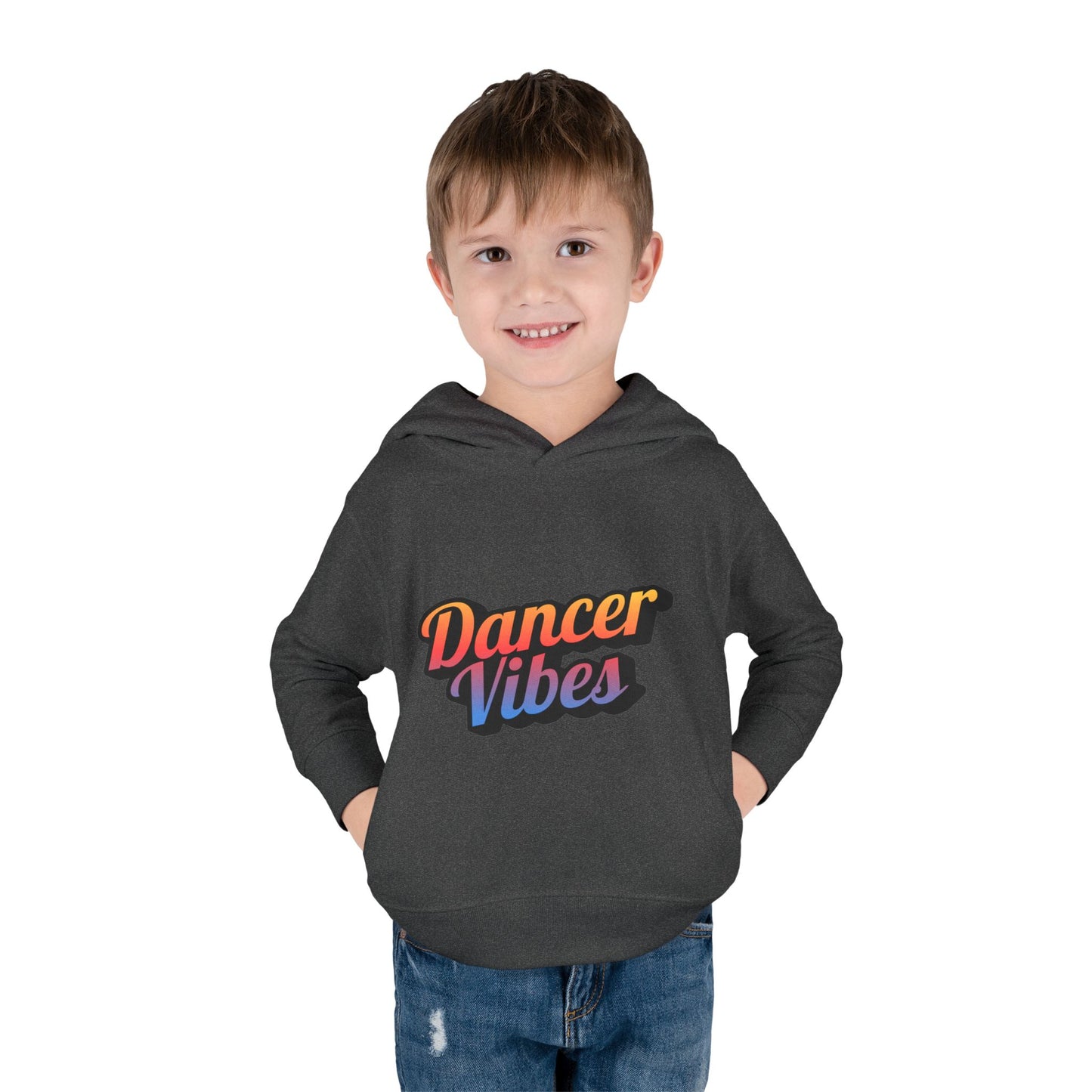 "Dancer Vibes" Toddler Pullover Hoodie – Colorful Dance-Themed Text Graphic Fleece Sweatshirt for Kids