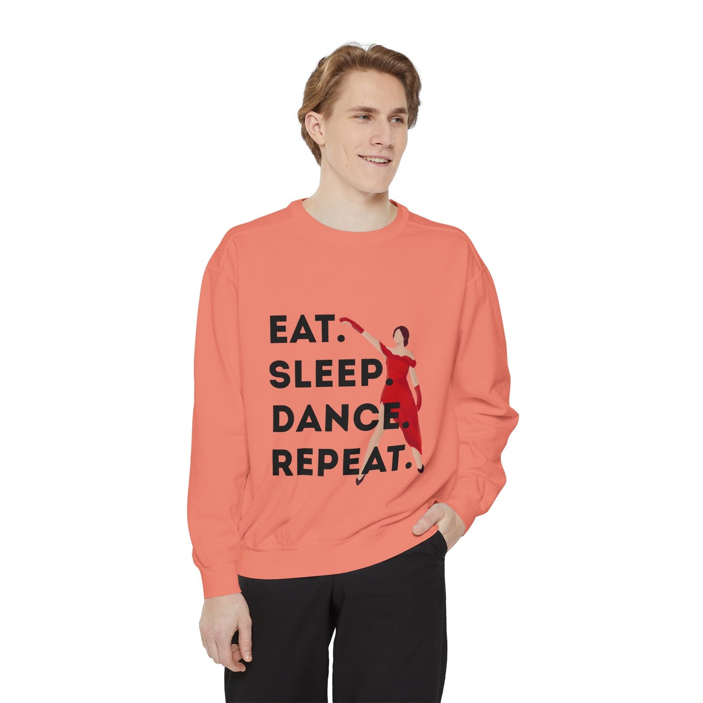 "Eat, Sleep, Dance, Repeat" Unisex Lightweight Crewneck Sweatshirt – Bold Dance Graphic Pullover for Dancers & Studio Life Enthusiasts