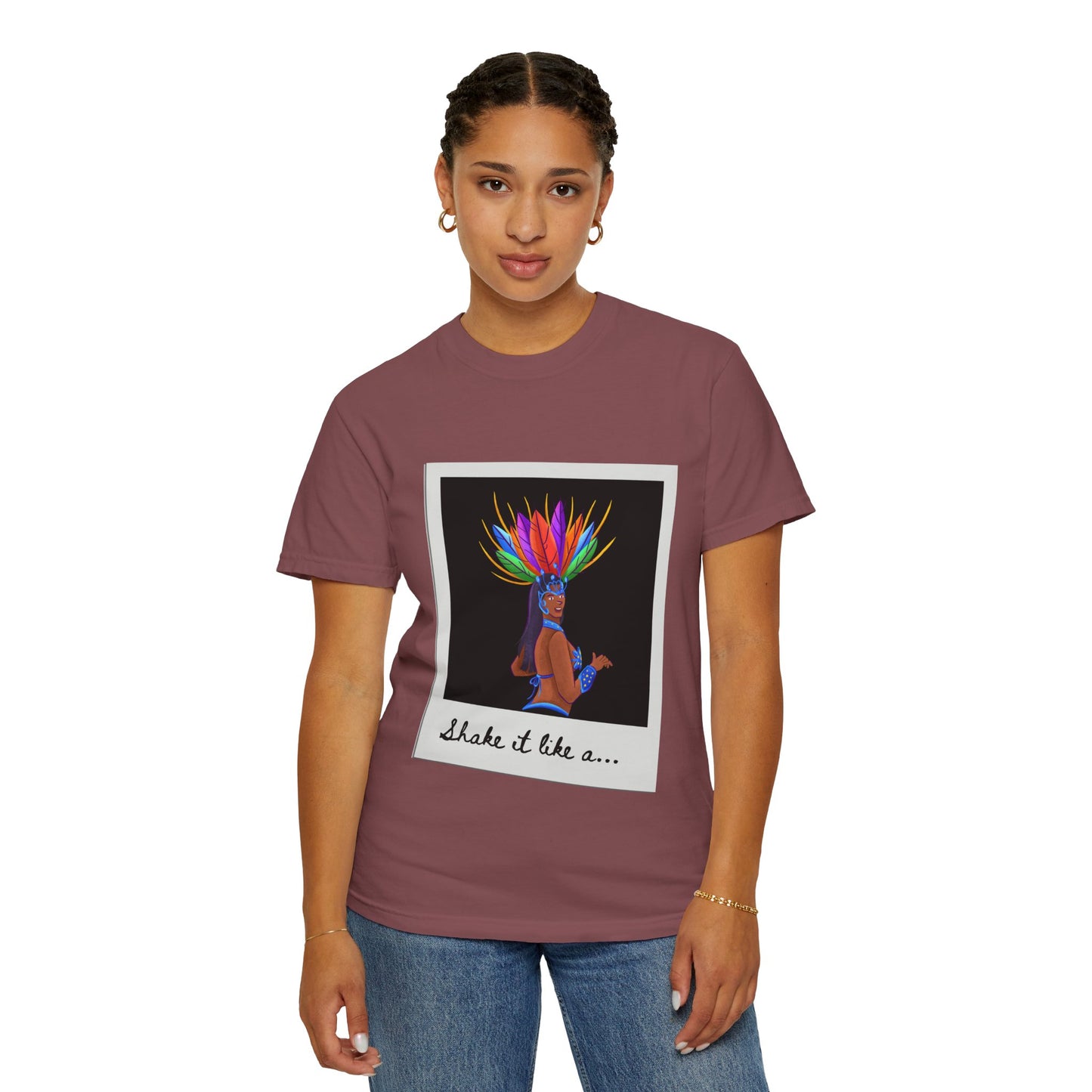 "Shake It Like a Samba Star" Unisex Garment-Dyed Dance T-Shirt – Bold Carnival-Inspired Graphic Tee for Dancers