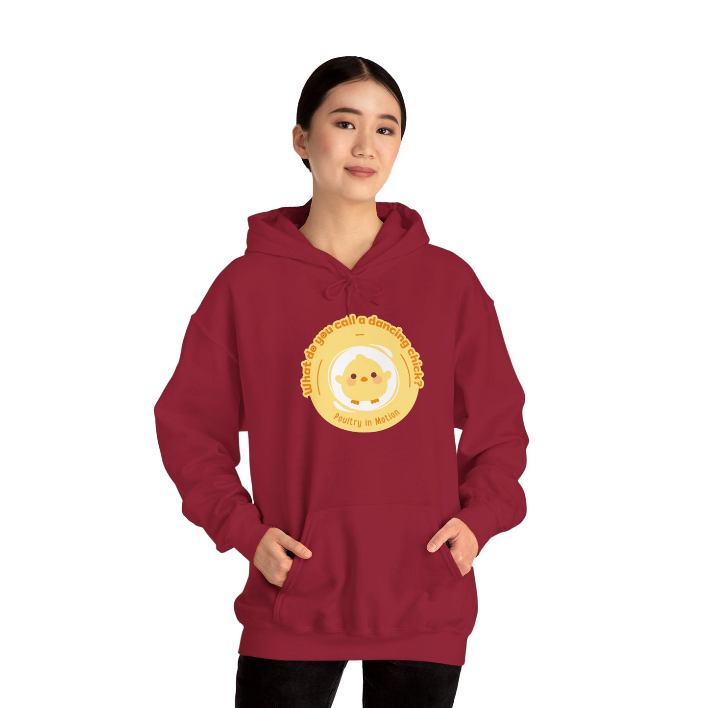 "What do you call a dancing chick? Poultry in Motion" Unisex Dance Hoodie – Funny Dancing Chick Graphic Sweatshirt for Dancers