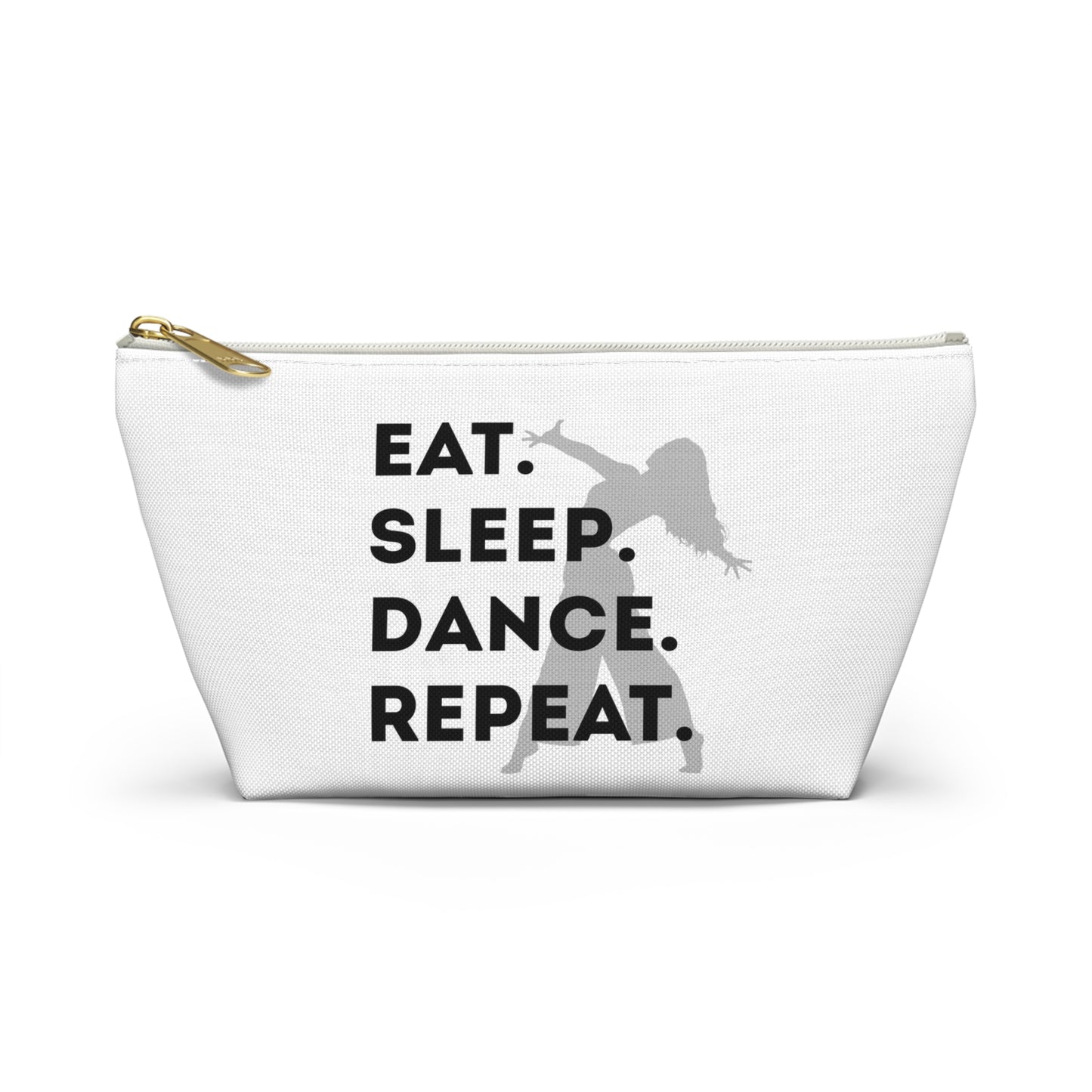 “Eat Sleep Dance Repeat” Makeup Bag – Bold Dancer Graphic – Dance-Themed Zipper Pouch for Cosmetics, Accessories & Travel Essentials