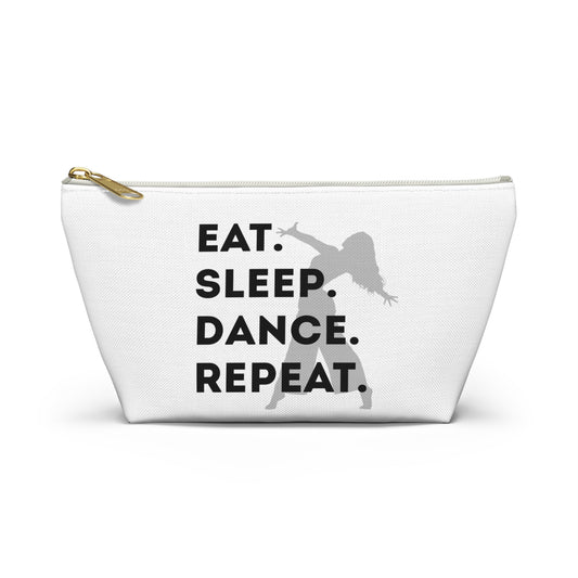 “Eat Sleep Dance Repeat” Makeup Bag – Bold Dancer Graphic – Dance-Themed Zipper Pouch for Cosmetics, Accessories & Travel Essentials