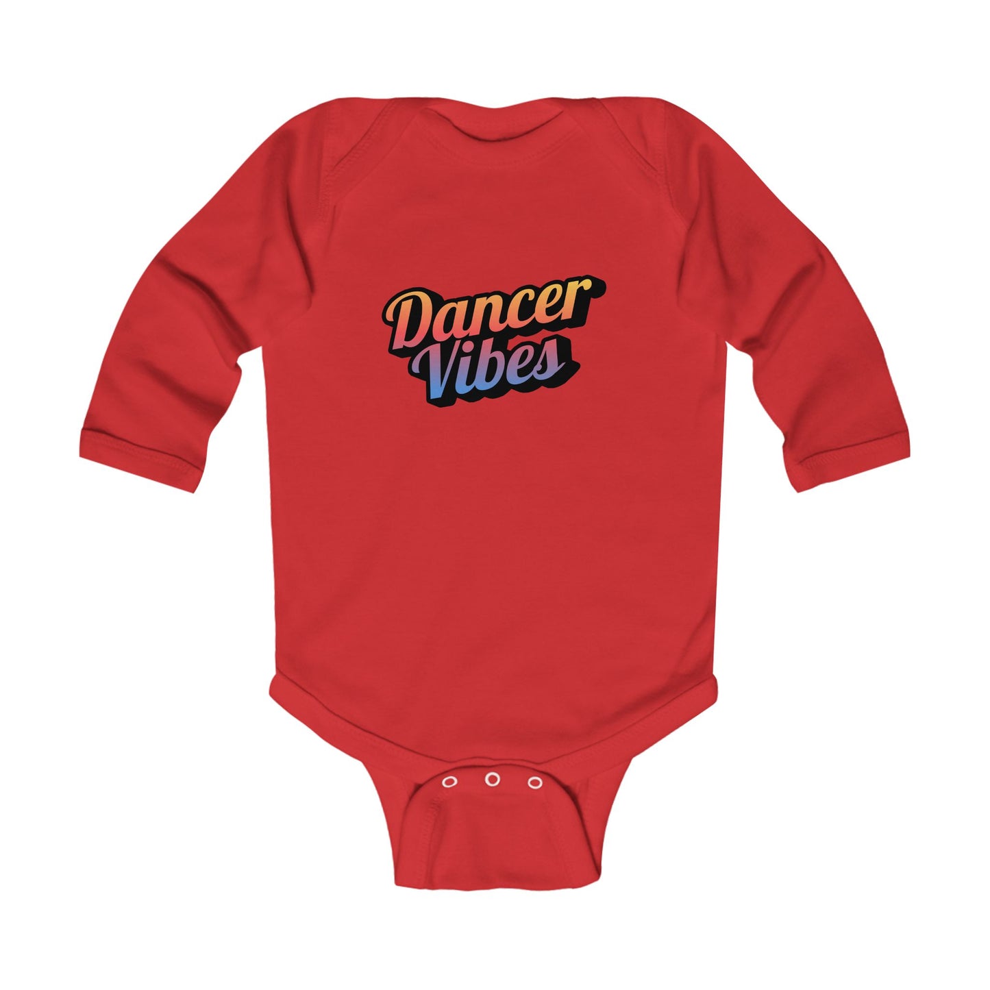 "Dancer Vibes" Infant Long Sleeve Bodysuit – Colorful Text Graphic Baby Dance Outfit for Jeté Shop