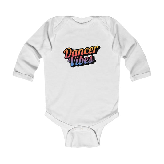 "Dancer Vibes" Infant Long Sleeve Bodysuit – Colorful Text Graphic Baby Dance Outfit for Jeté Shop