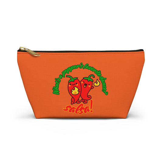 "What’s a Pepper’s Favorite Dance? Salsa!" Makeup Bag – Funny Dance Pun with Colorful Pepper Graphic – Cute Zipper Pouch for Cosmetics, Accessories & Gifts