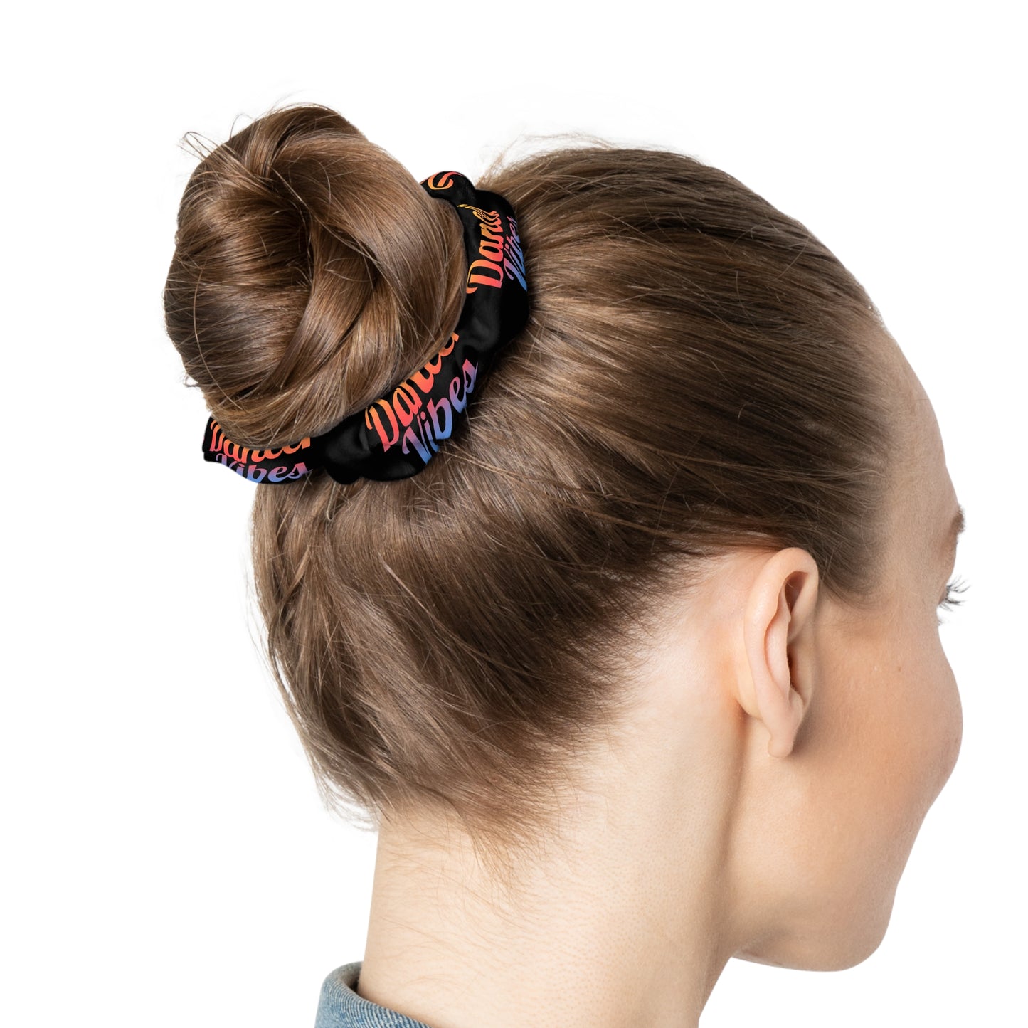 “Dancer Vibes” Scrunchie – Colorful Text Dance Hair Accessory for Performers and Dance Lovers