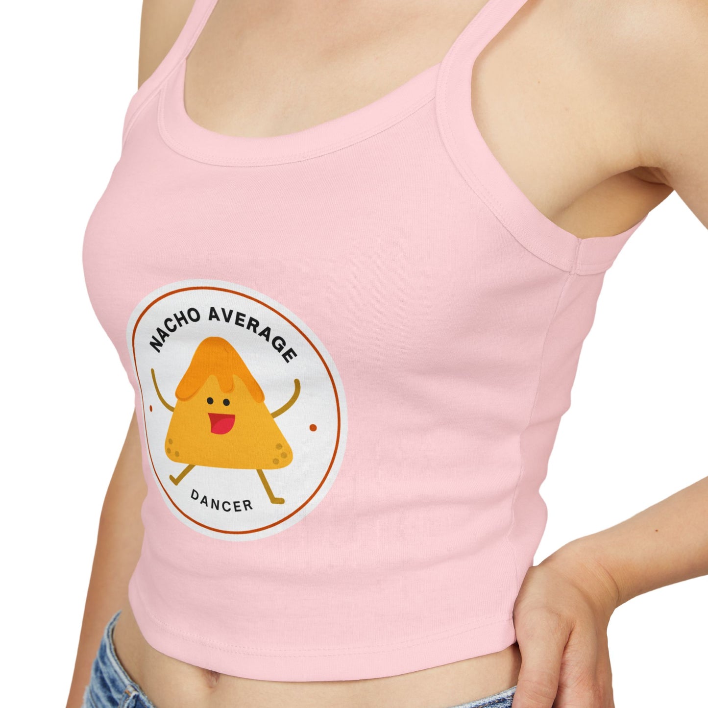 "Nacho Average Dancer" Women’s Spaghetti Strap Tank Top – Cute Nacho Dance Graphic | Funny Pun Apparel for Dancers & Food Lovers