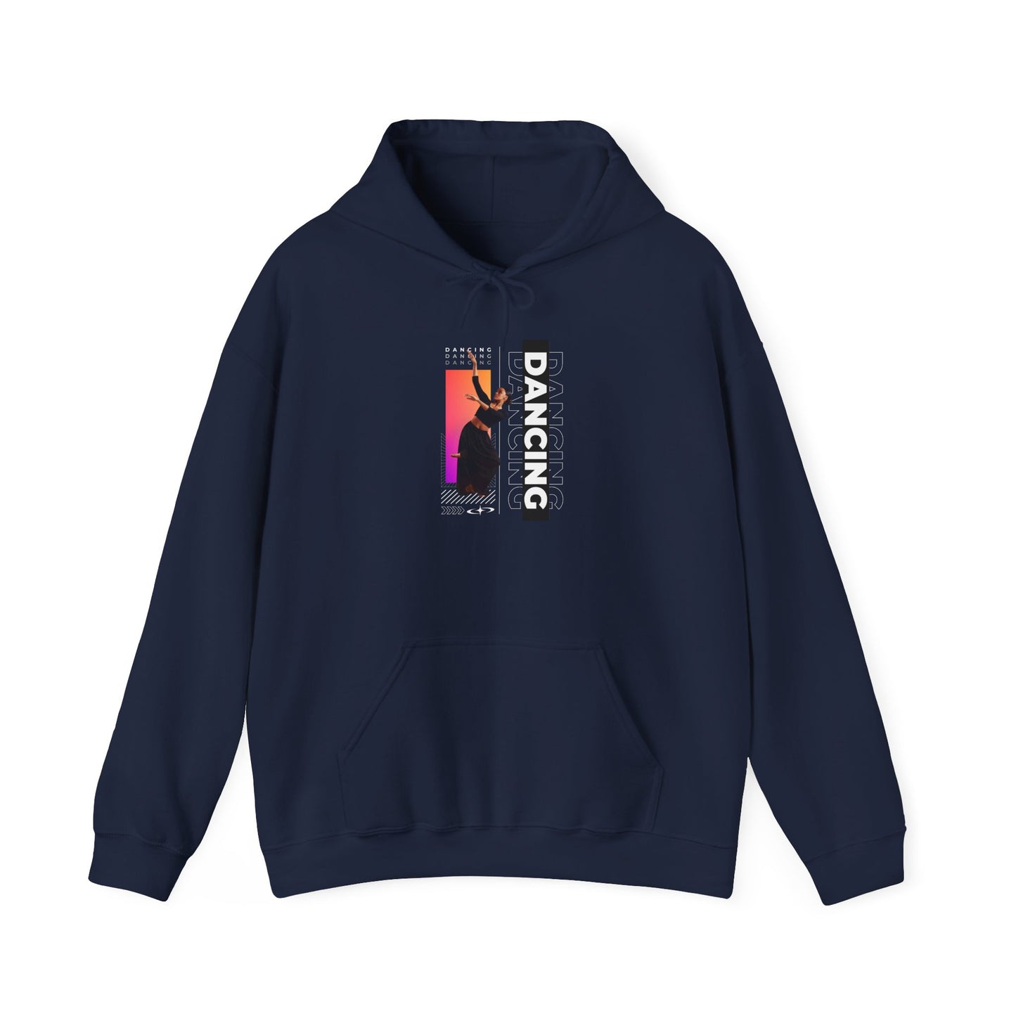 “Dancing” Text with Streetwear-Style Female Dancer Graphic - Unisex Heavy Blend™ Hooded Sweatshirt – Cozy Dance Hoodie for Ballet & Hip-Hop Enthusiasts