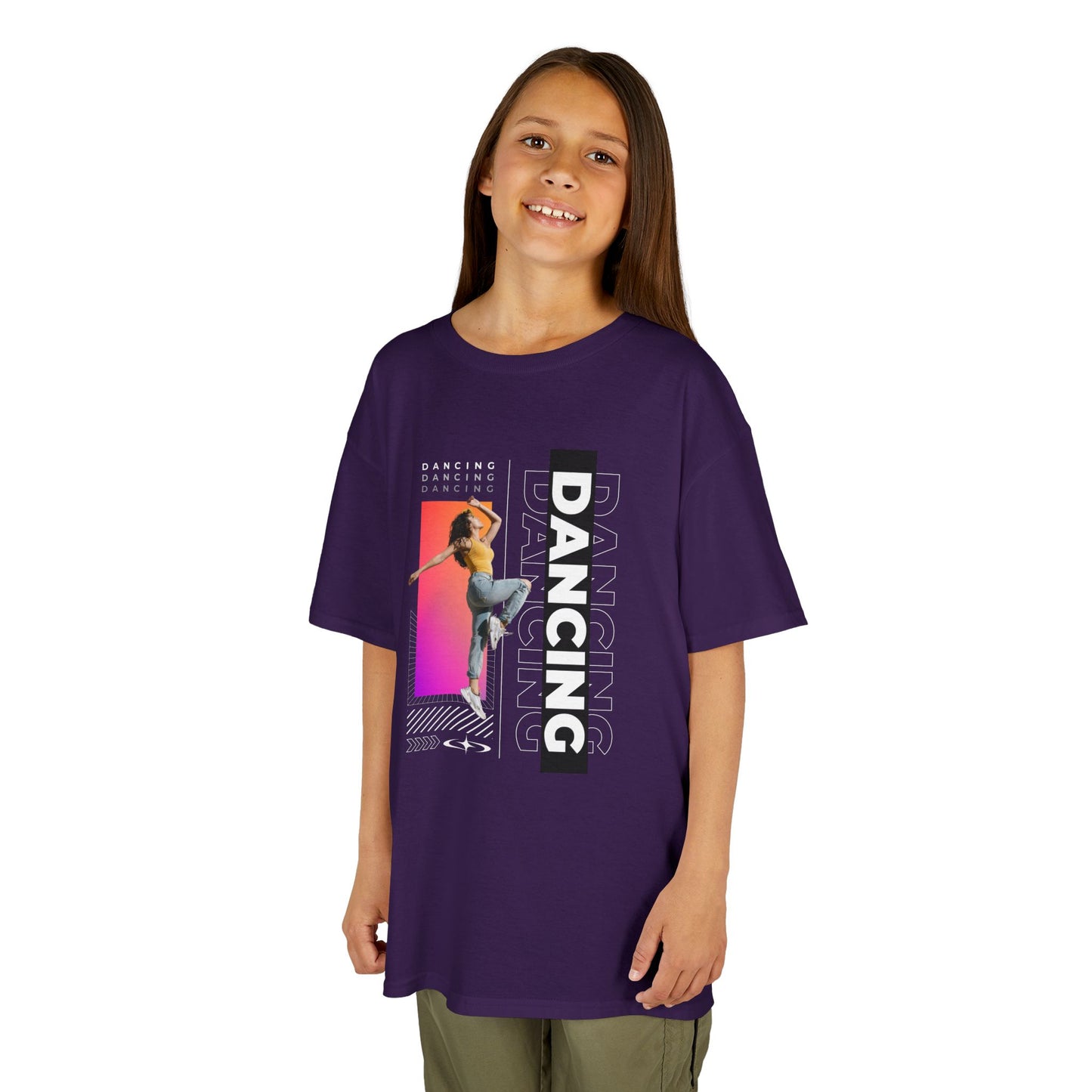 "Dancing" Youth Short Sleeve T-Shirt – Streetwear-Inspired Design with Female Dancer Graphic – Trendy Dance Apparel for Kids
