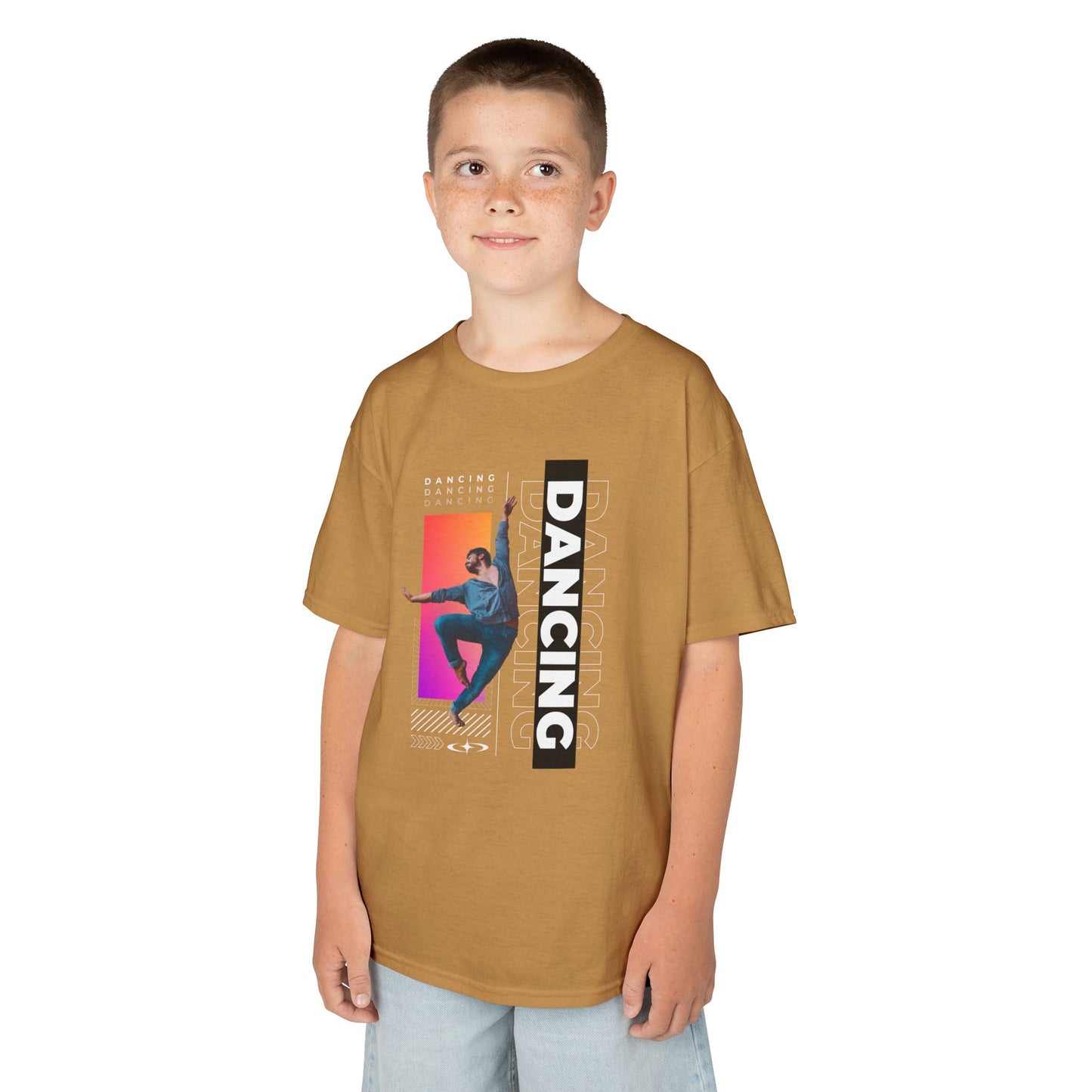 “Dancing” Youth Short Sleeve T-Shirt – Streetwear-Inspired Male Dancer Graphic – Trendy Kids Dance Apparel Tee
