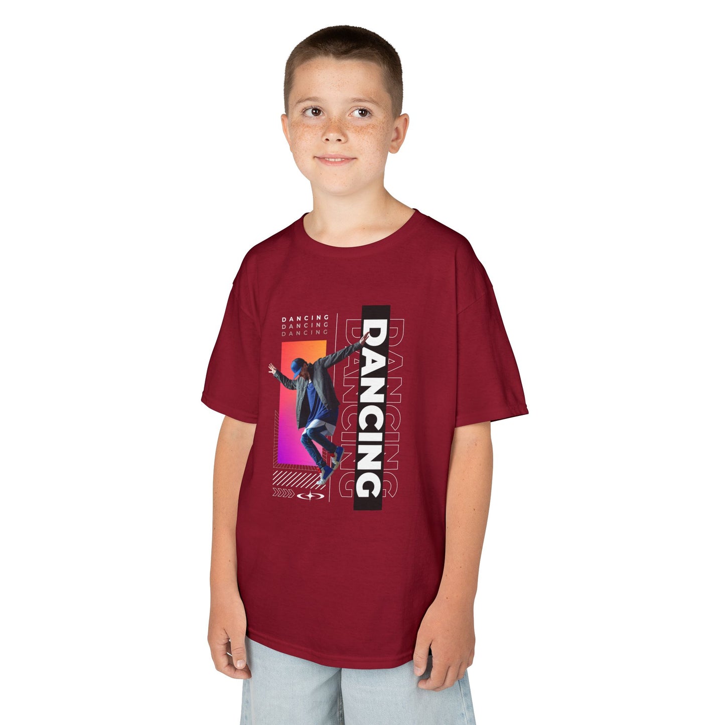 “Dancing” Youth Short Sleeve T-Shirt – Streetwear-Inspired Male Dancer Graphic – Stylish Kids Dance Apparel Tee