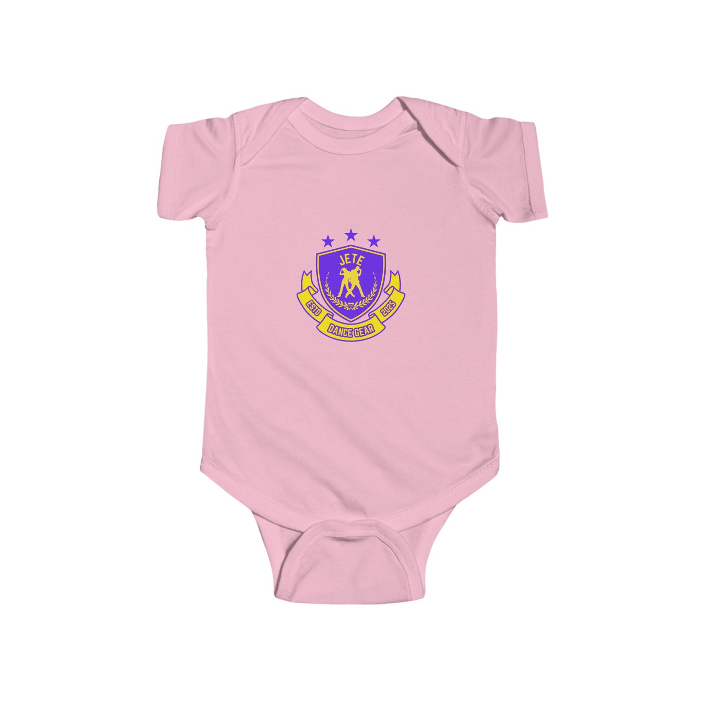 "Jeté Dance Gear" Infant Short Sleeve Bodysuit – Collegiate-Inspired Dance Graphic Baby Outfit for Future Dancers