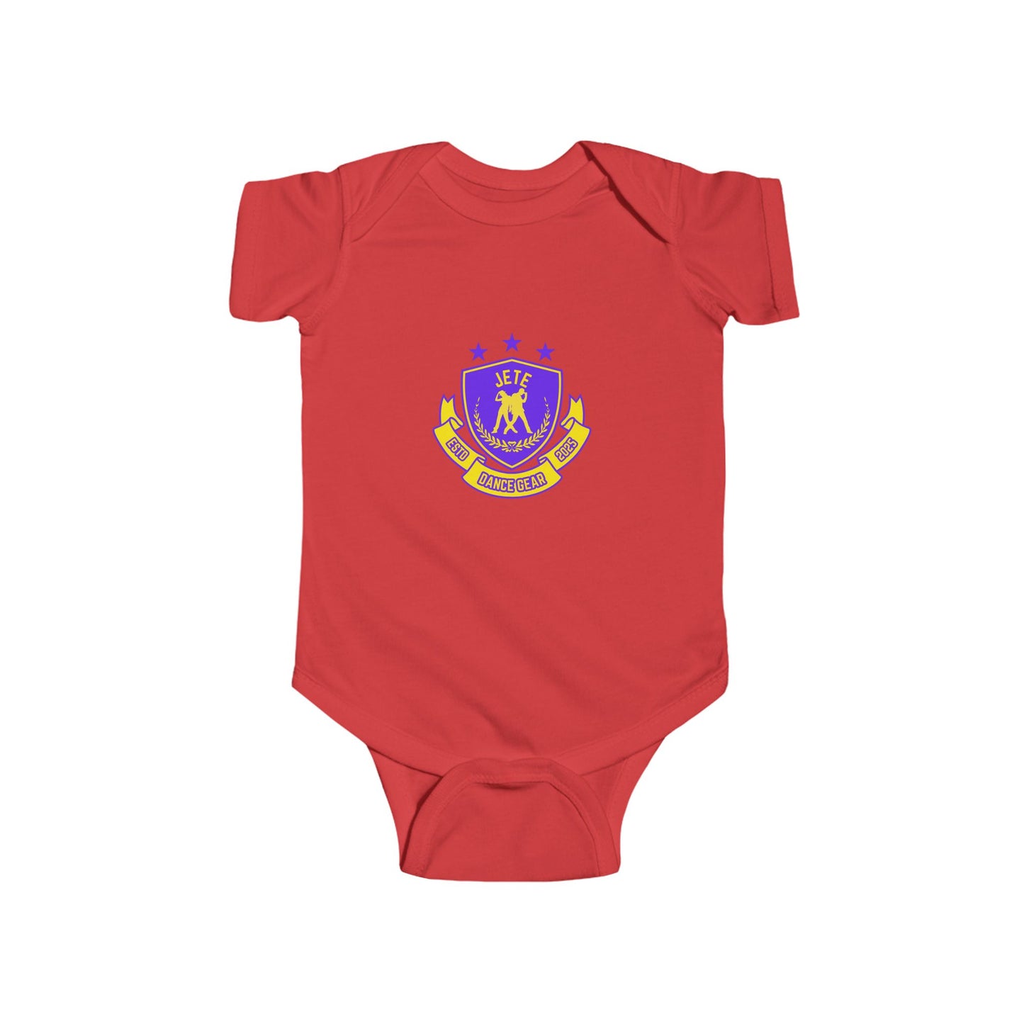 "Jeté Dance Gear" Infant Short Sleeve Bodysuit – Collegiate-Inspired Dance Graphic Baby Outfit for Future Dancers