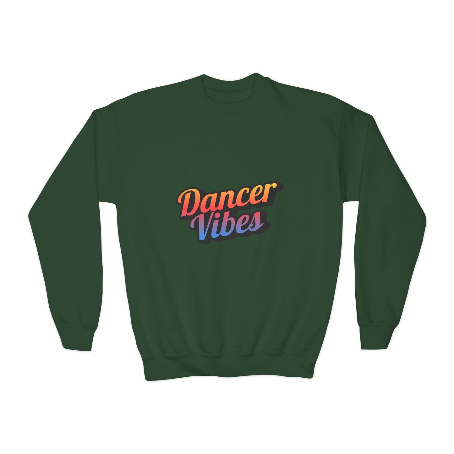 "Dancer Vibes" Youth Crewneck Sweatshirt – Colorful Text-Based Dance Graphic Pullover for Kids and Teens