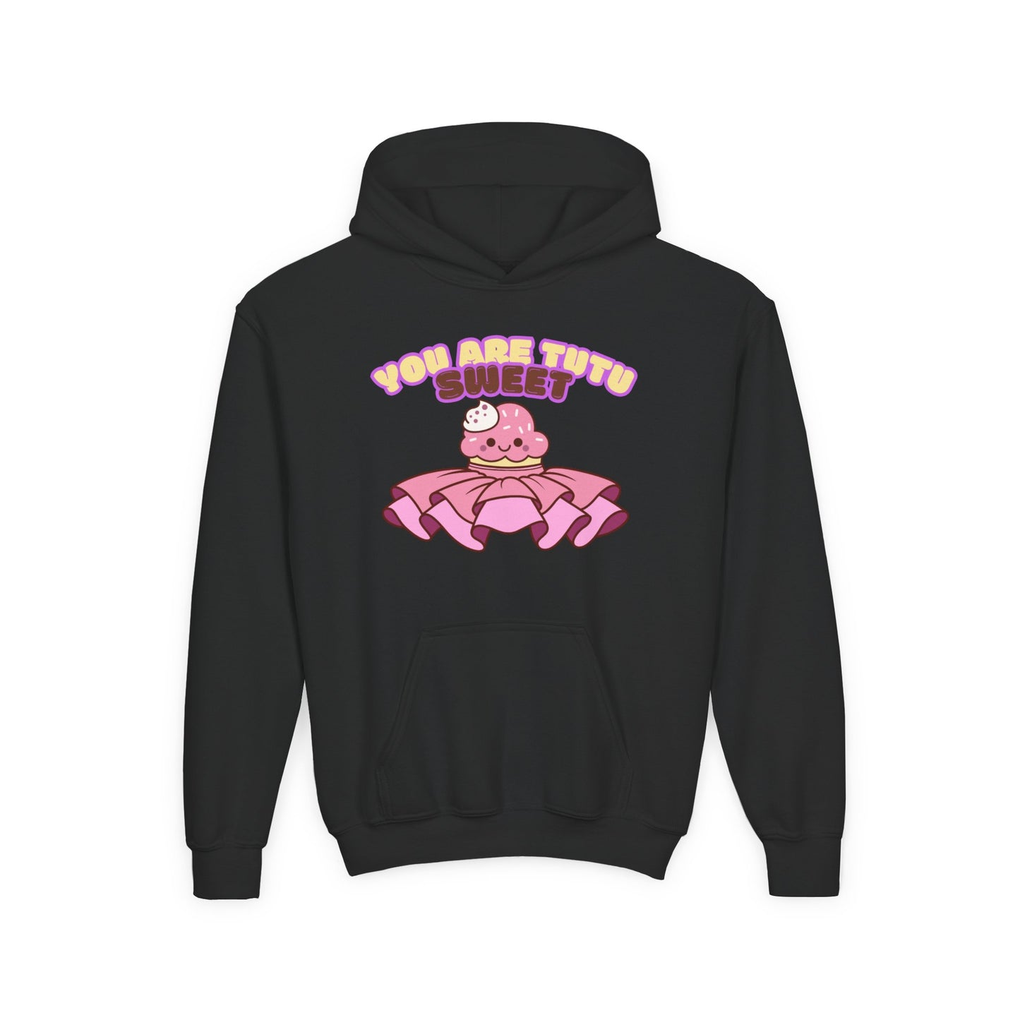 "You Are Tutu Sweet" Youth Hooded Sweatshirt – Kawaii Cupcake in Tutu Dance Graphic Hoodie for Kids and Teens