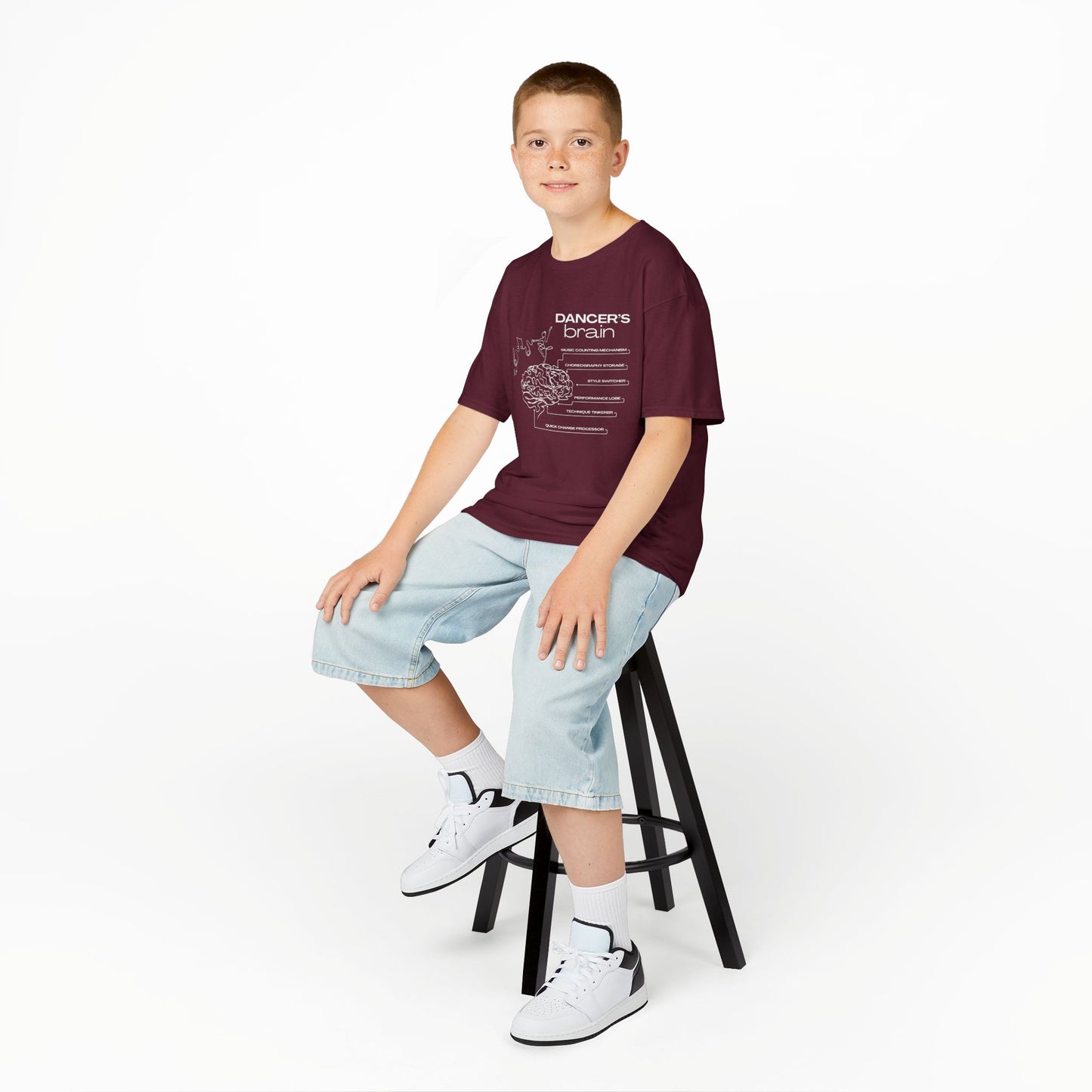“Dancer’s Brain” Youth Short Sleeve Tee with Funny Dance Brain Graphic – Personalized Dance T-Shirt for Kids & Teens, Custom Name or Studio Option