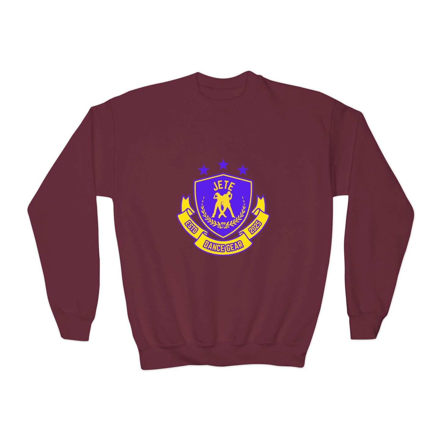 "Jeté Dance Gear" – Collegiate Style Youth Crewneck Sweatshirt | Bold Kids Dance Team Pullover